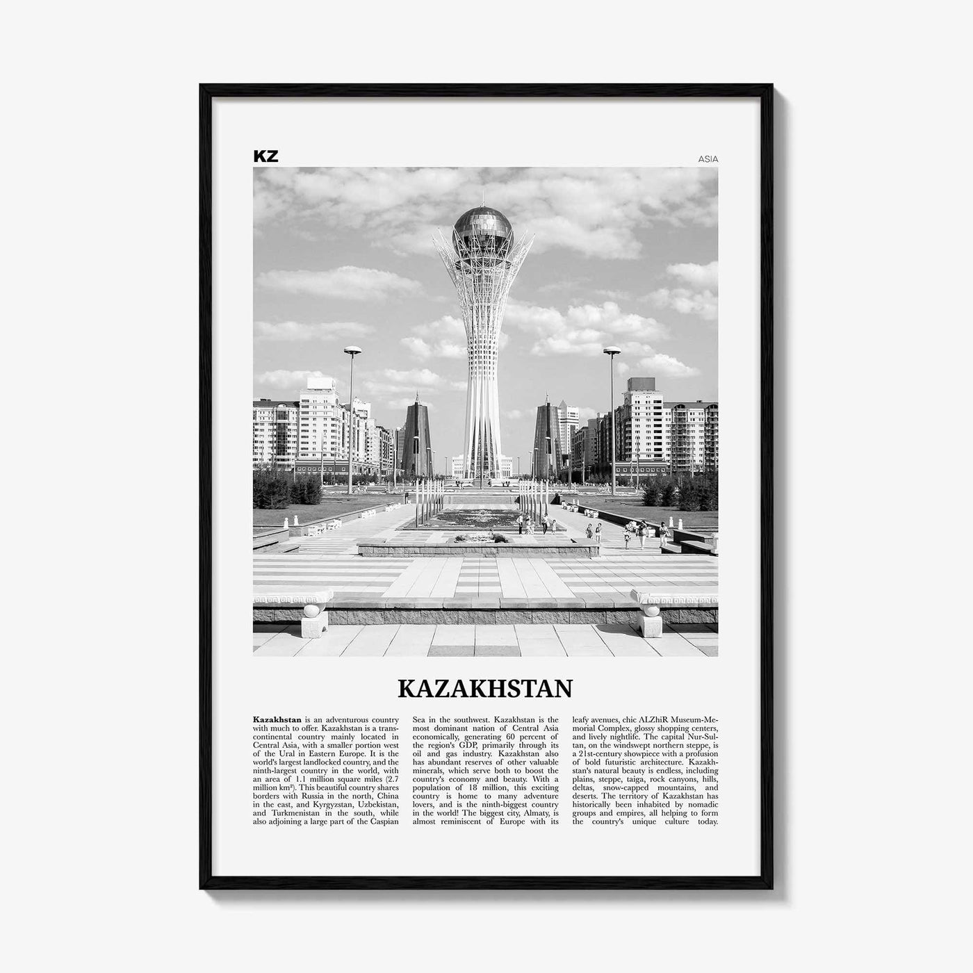 Kazakhstan Print Black and White, Kazakhstan Wall Art, Kazakhstan Poster, Kazakhstan Photo, Қазақстан, Казахстан, Kazakh, Astana, Asia