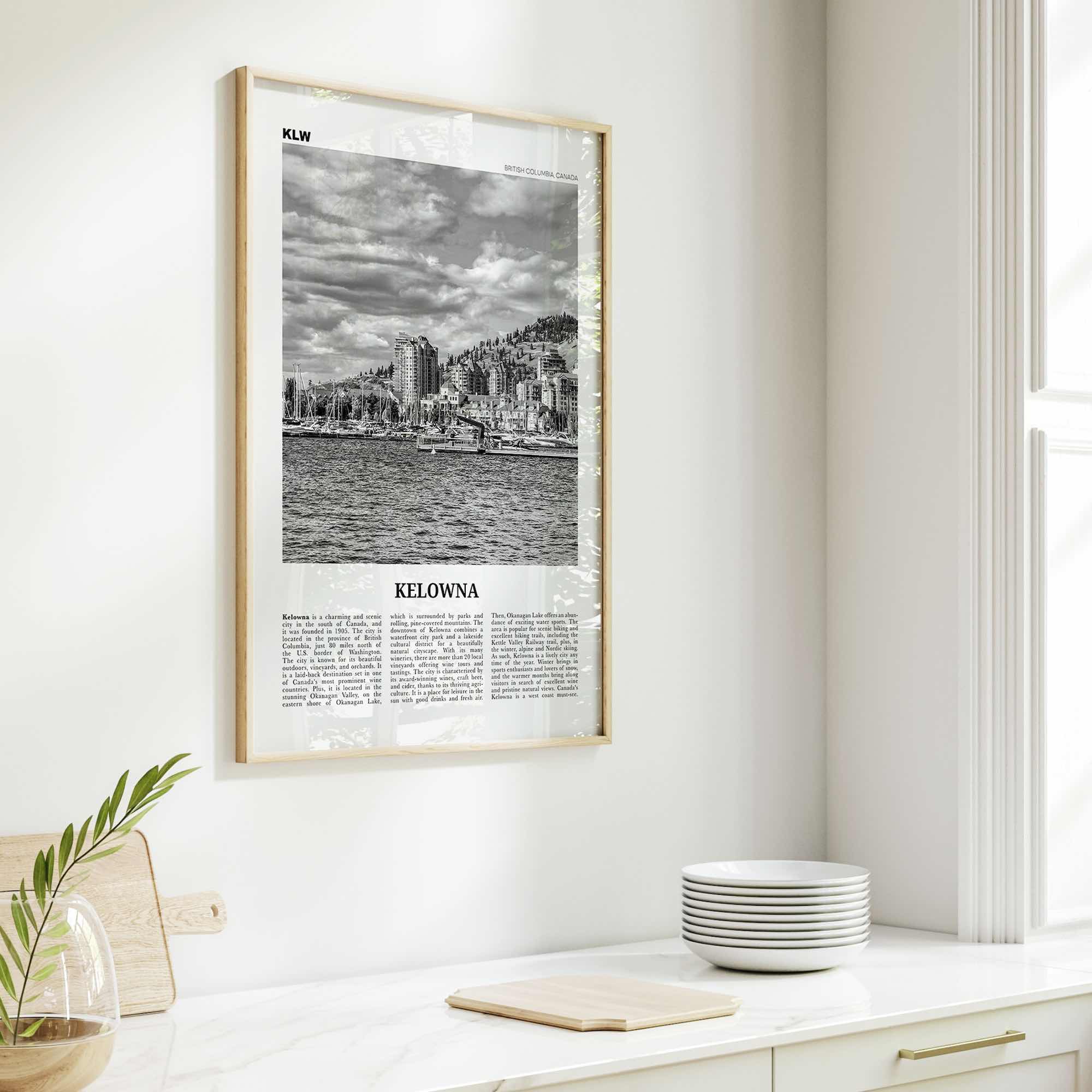 Kelowna Print Black and White, Kelowna Wall Art, Kelowna Poster, Kelowna Photo, Kelowna Wall Décor, Kelowna Map, British Columbia, Canada