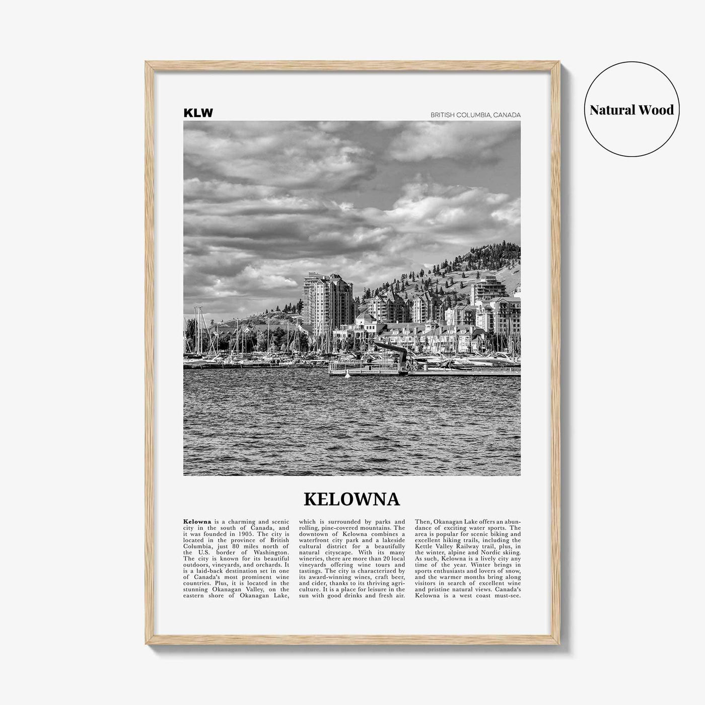 Kelowna Print Black and White, Kelowna Wall Art, Kelowna Poster, Kelowna Photo, Kelowna Wall Décor, Kelowna Map, British Columbia, Canada