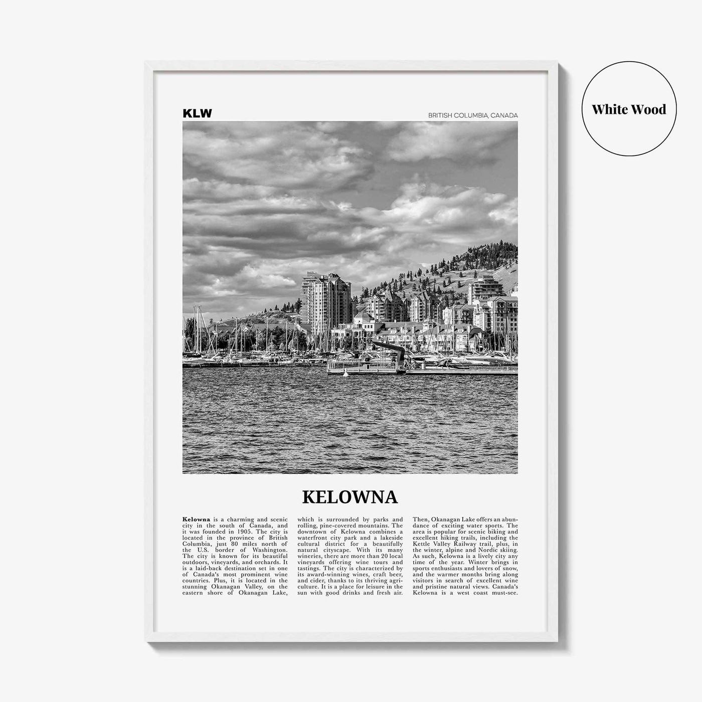 Kelowna Print Black and White, Kelowna Wall Art, Kelowna Poster, Kelowna Photo, Kelowna Wall Décor, Kelowna Map, British Columbia, Canada