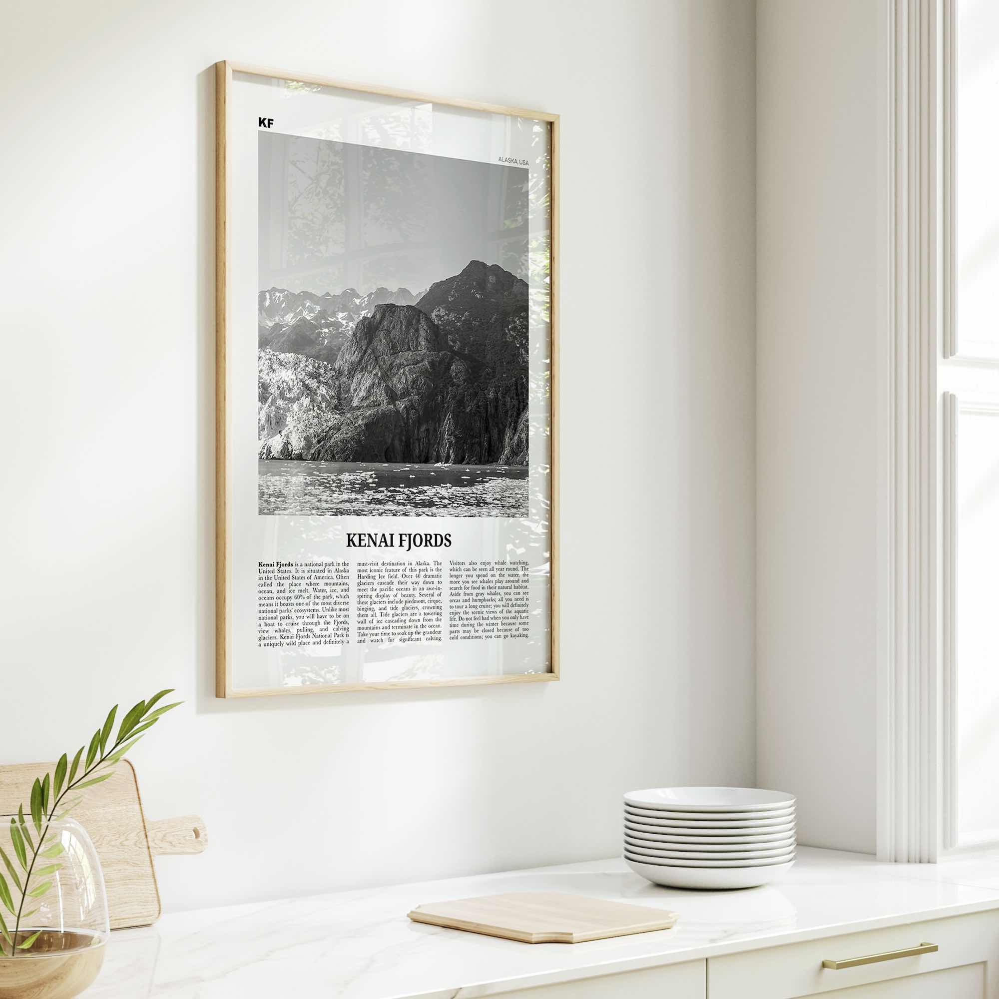 Kenai Fjords National Park Print Black and White, Kenai Fjords Wall Art, Kenai Fjords Poster, Kenai Fjords Photo, Alaska, USA, United States