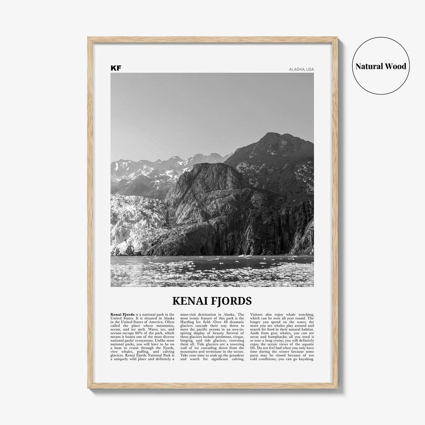 Kenai Fjords National Park Print Black and White, Kenai Fjords Wall Art, Kenai Fjords Poster, Kenai Fjords Photo, Alaska, USA, United States