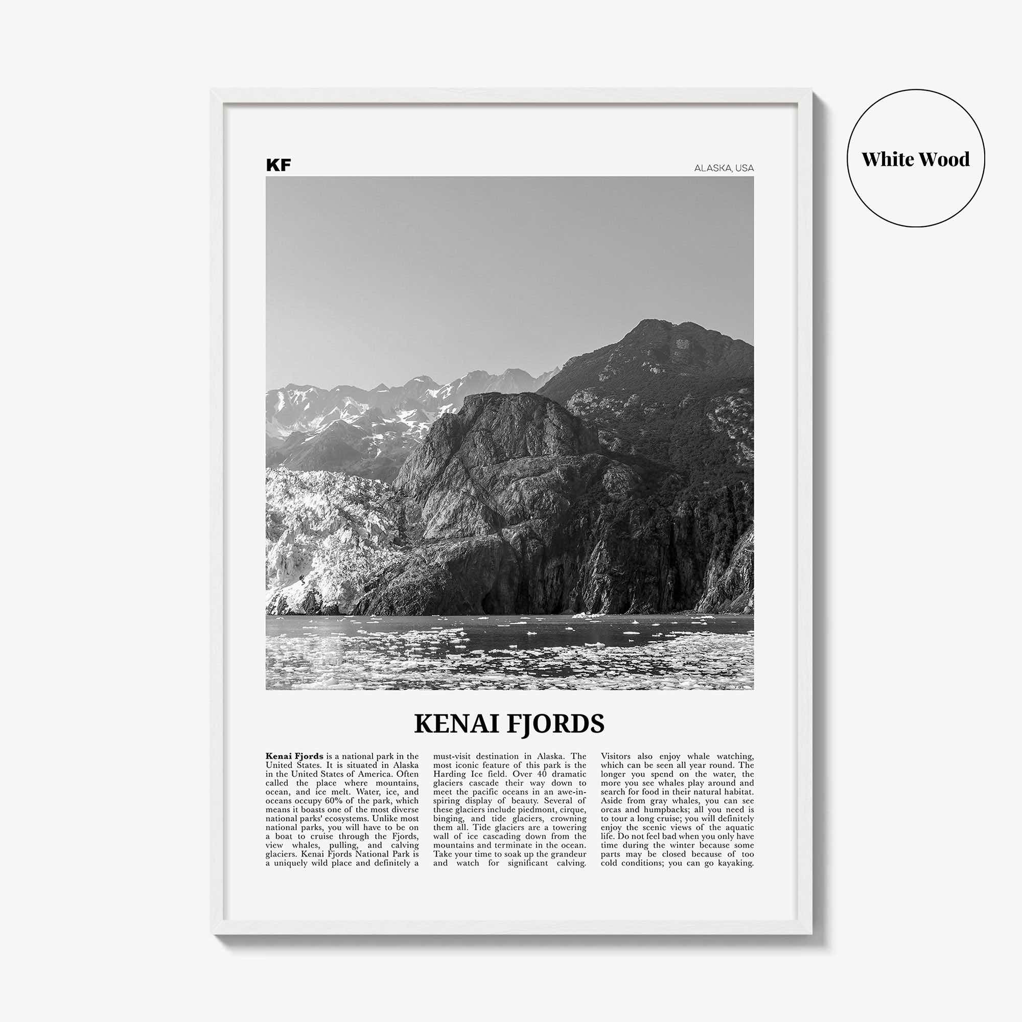 Kenai Fjords National Park Print Black and White, Kenai Fjords Wall Art, Kenai Fjords Poster, Kenai Fjords Photo, Alaska, USA, United States