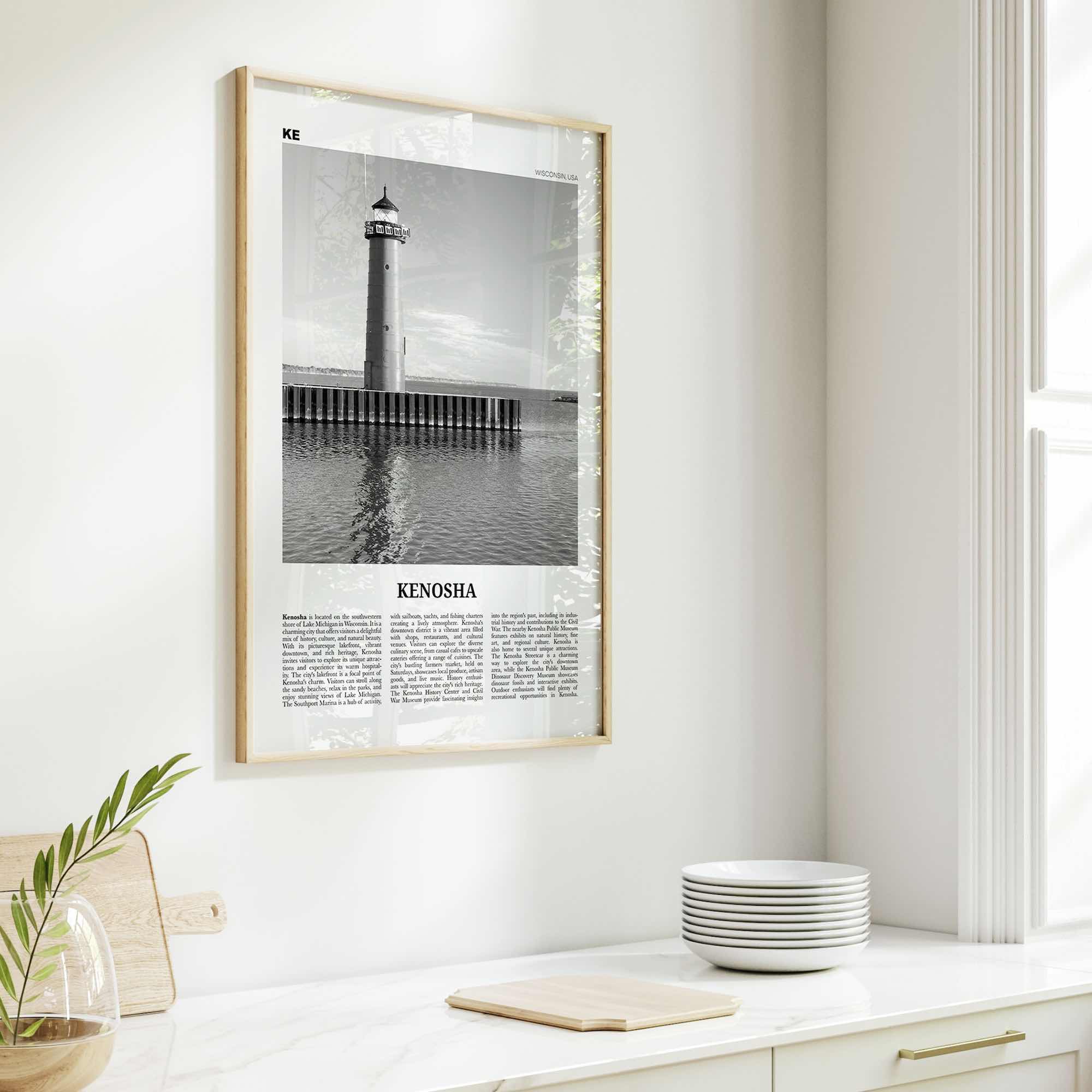 Kenosha Print Black and White, Kenosha Wall Art, Kenosha Poster, Kenosha Photo, Kenosha Wall Décor, Kenosha Map, United States