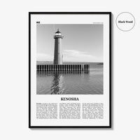 Kenosha Print Black and White, Kenosha Wall Art, Kenosha Poster, Kenosha Photo, Kenosha Wall Décor, Kenosha Map, United States