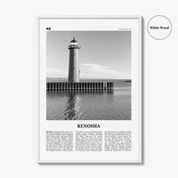 Kenosha Print Black and White, Kenosha Wall Art, Kenosha Poster, Kenosha Photo, Kenosha Wall Décor, Kenosha Map, United States