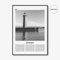 Kenosha Print Black and White, Kenosha Wall Art, Kenosha Poster, Kenosha Photo, Kenosha Wall Décor, Kenosha Map, United States