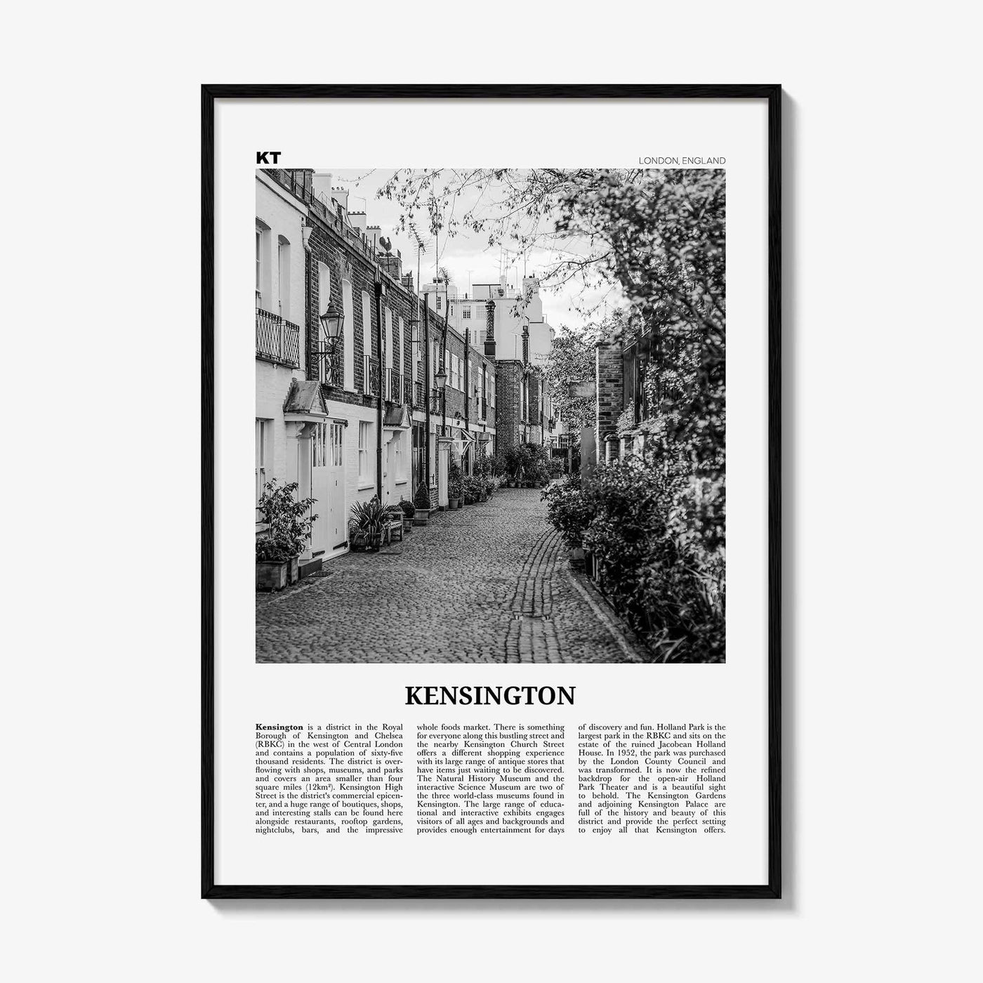 Kensington Print Black and White, Kensington Wall Art, Kensington Poster, Kensington Photo, Kensington Map, London, England, United Kingdom