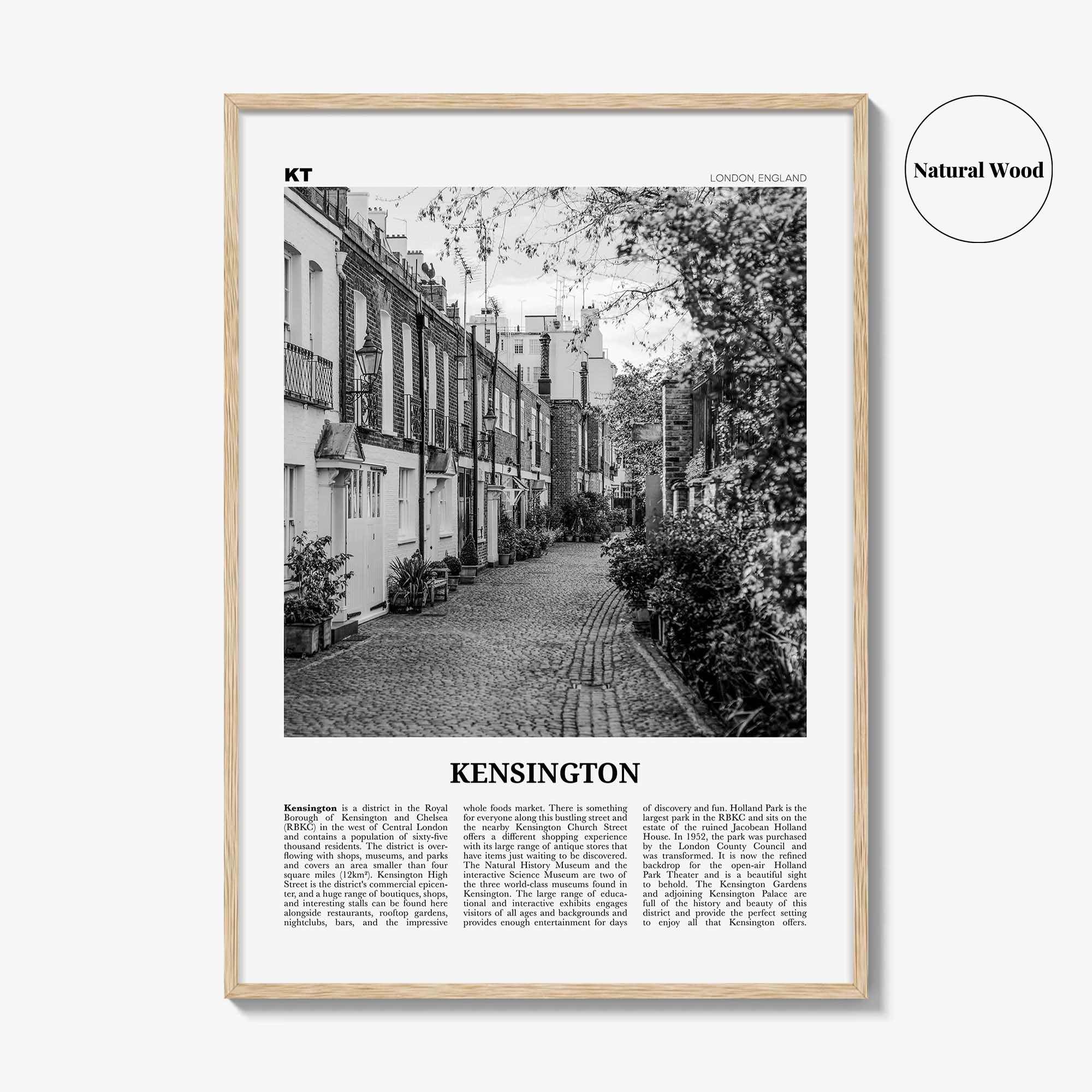 Kensington Print Black and White, Kensington Wall Art, Kensington Poster, Kensington Photo, Kensington Map, London, England, United Kingdom