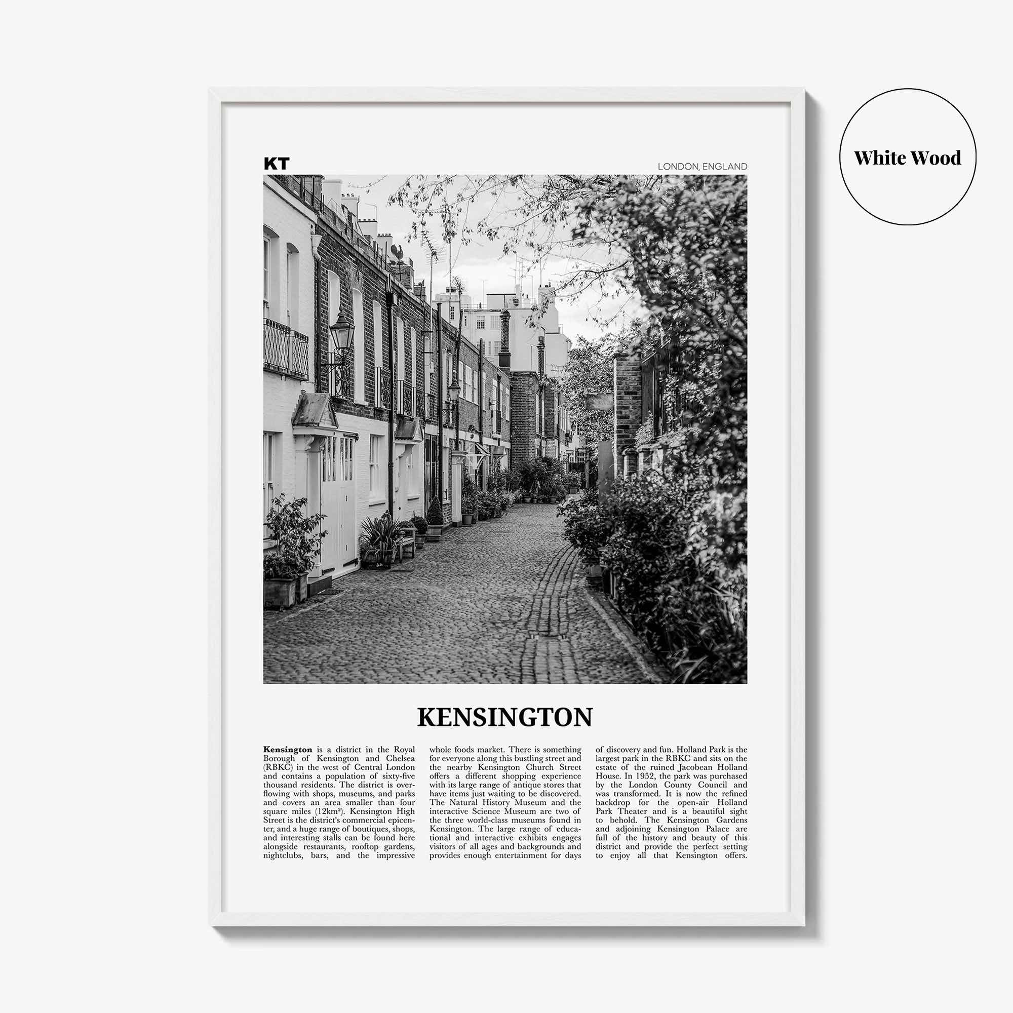 Kensington Print Black and White, Kensington Wall Art, Kensington Poster, Kensington Photo, Kensington Map, London, England, United Kingdom