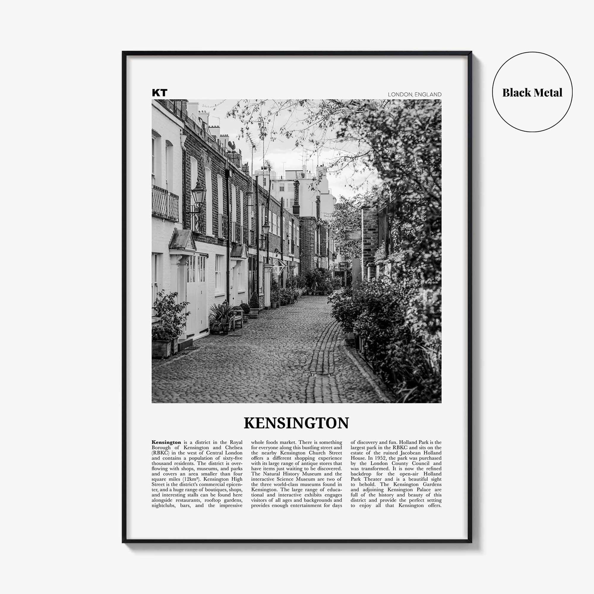 Kensington Print Black and White, Kensington Wall Art, Kensington Poster, Kensington Photo, Kensington Map, London, England, United Kingdom