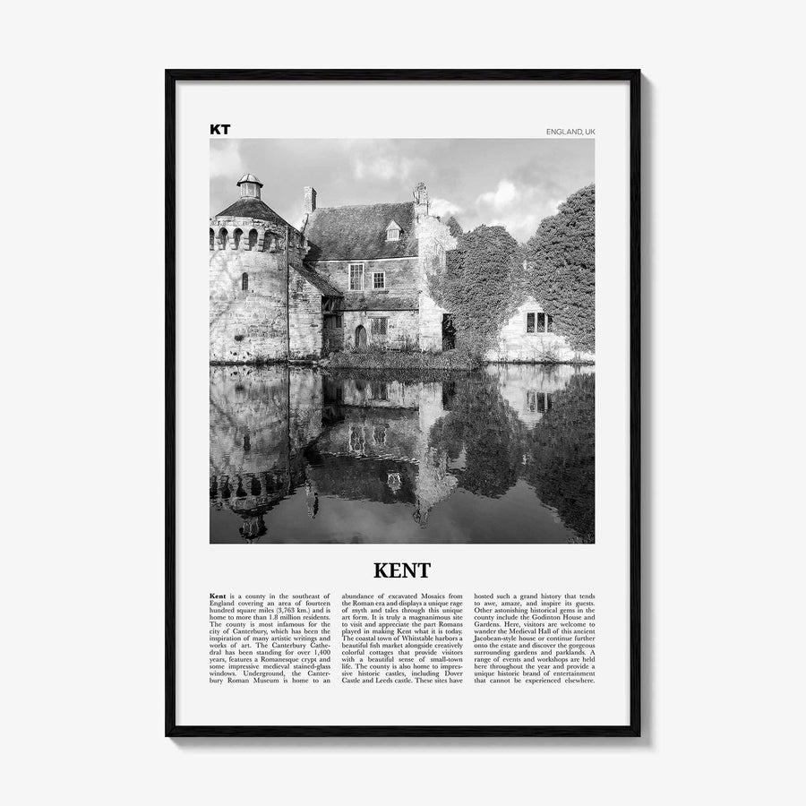 Kent Print Black and White, Kent Wall Art, Kent Poster, Kent Photo, Kent Map, England, UK, United Kingdom