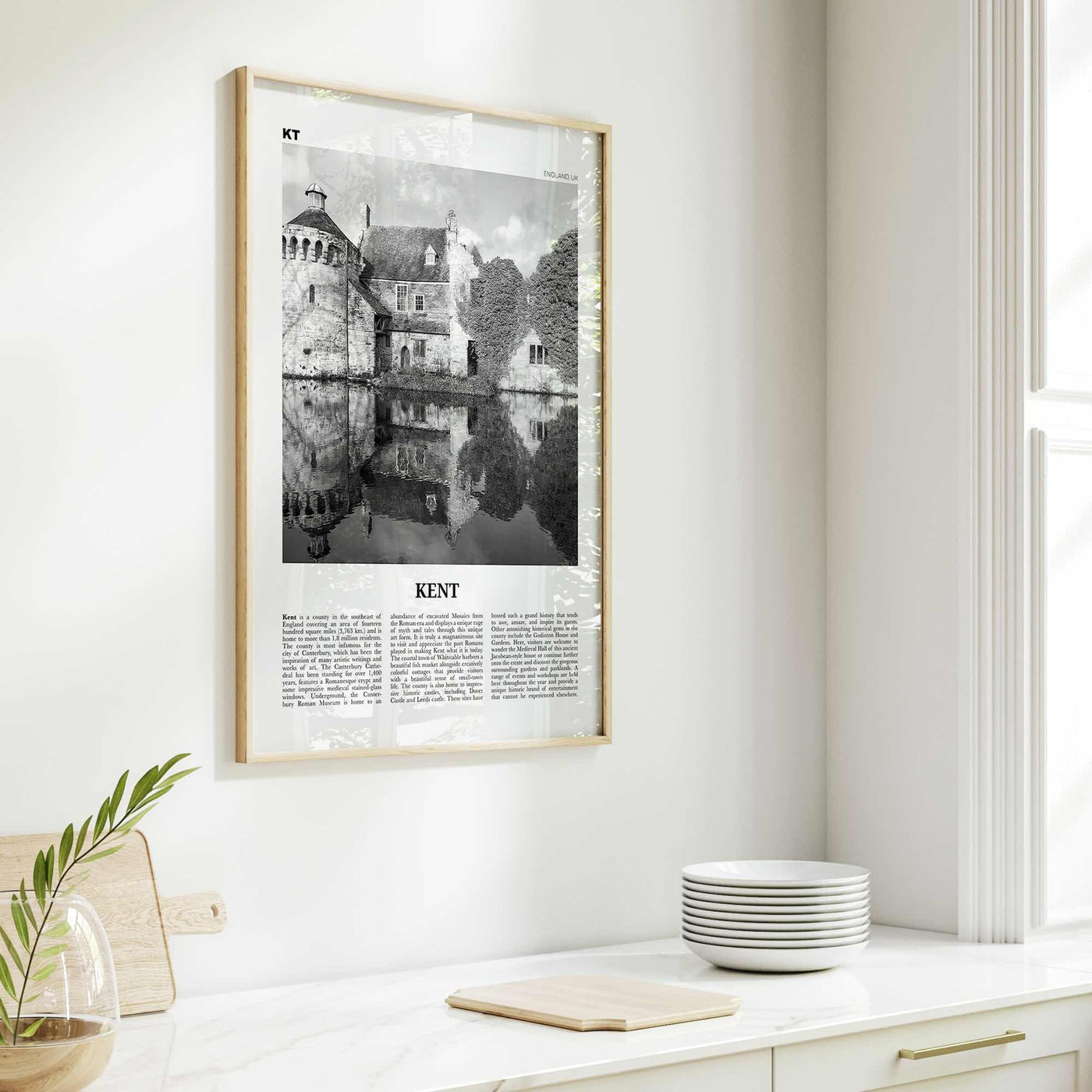 Kent Print Black and White, Kent Wall Art, Kent Poster, Kent Photo, Kent Map, England, UK, United Kingdom