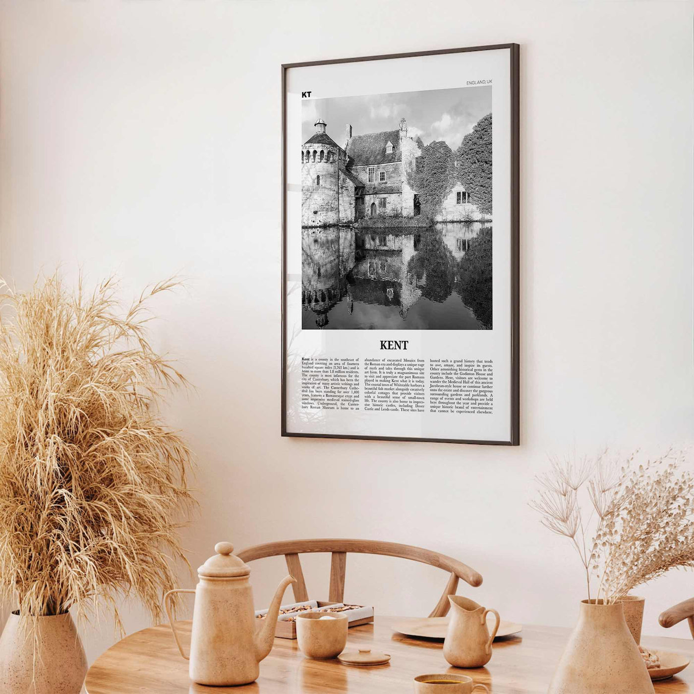 Kent Print Black and White, Kent Wall Art, Kent Poster, Kent Photo, Kent Map, England, UK, United Kingdom