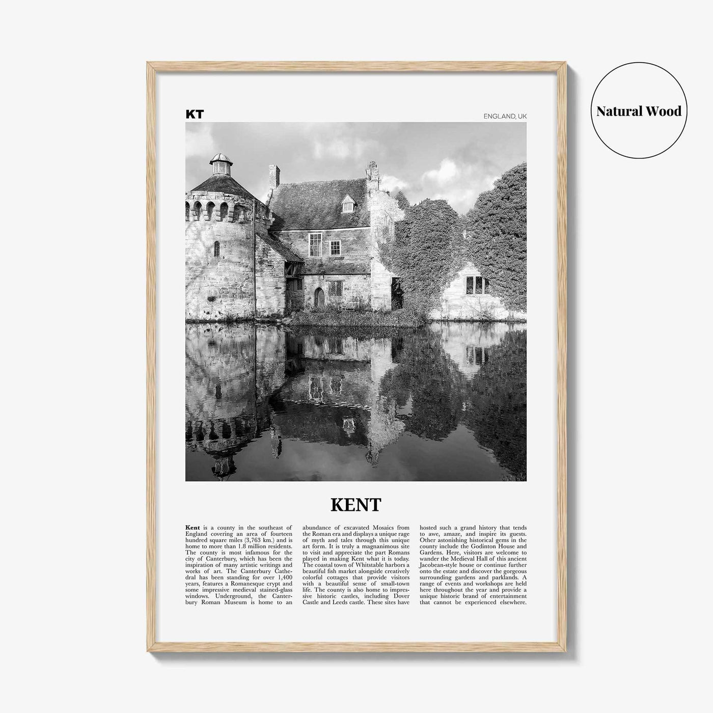 Kent Print Black and White, Kent Wall Art, Kent Poster, Kent Photo, Kent Map, England, UK, United Kingdom
