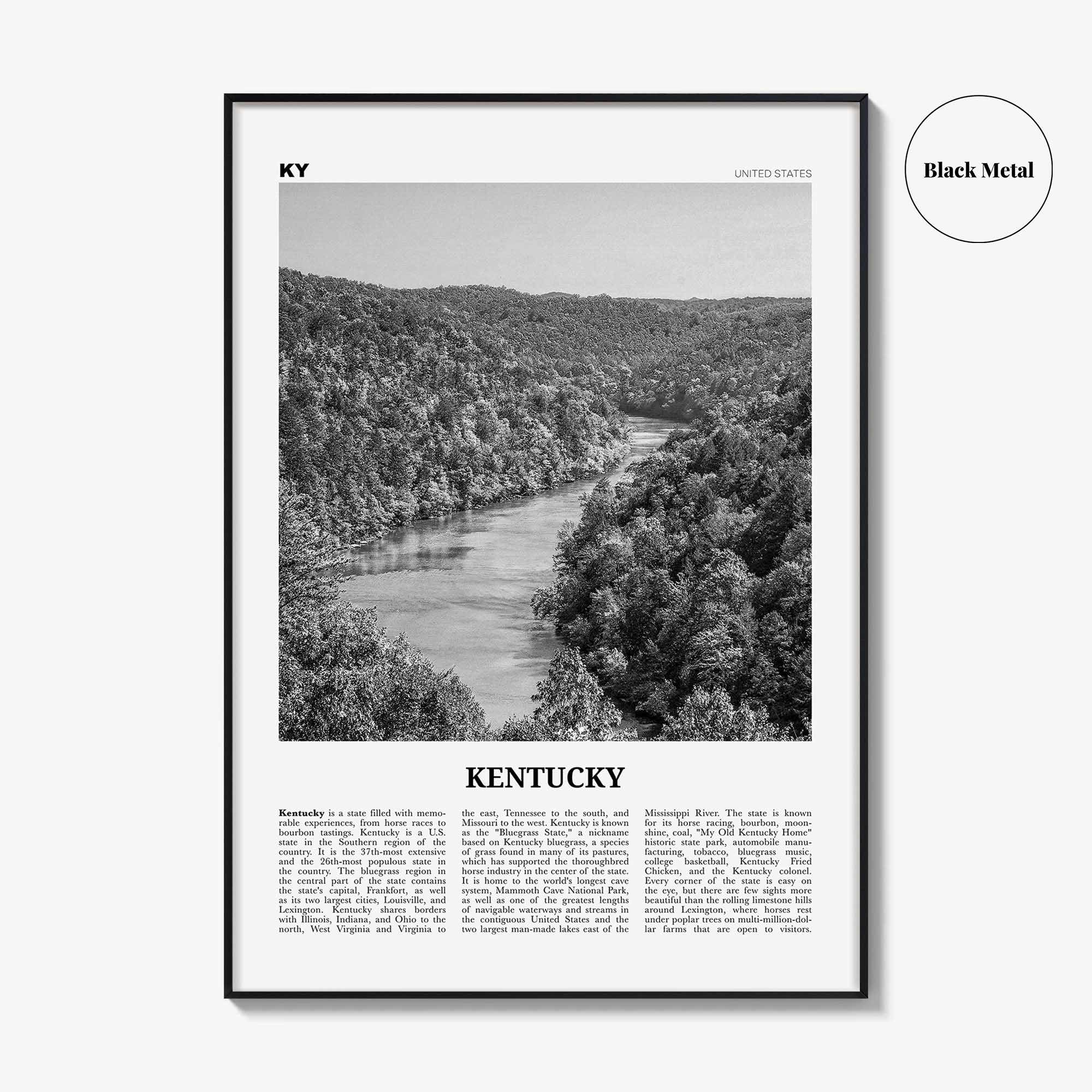 Kentucky Print Black and White No 1, Kentucky Wall Art, Kentucky Poster, Kentucky Photo, Kentucky Wall Decor, USA, United States