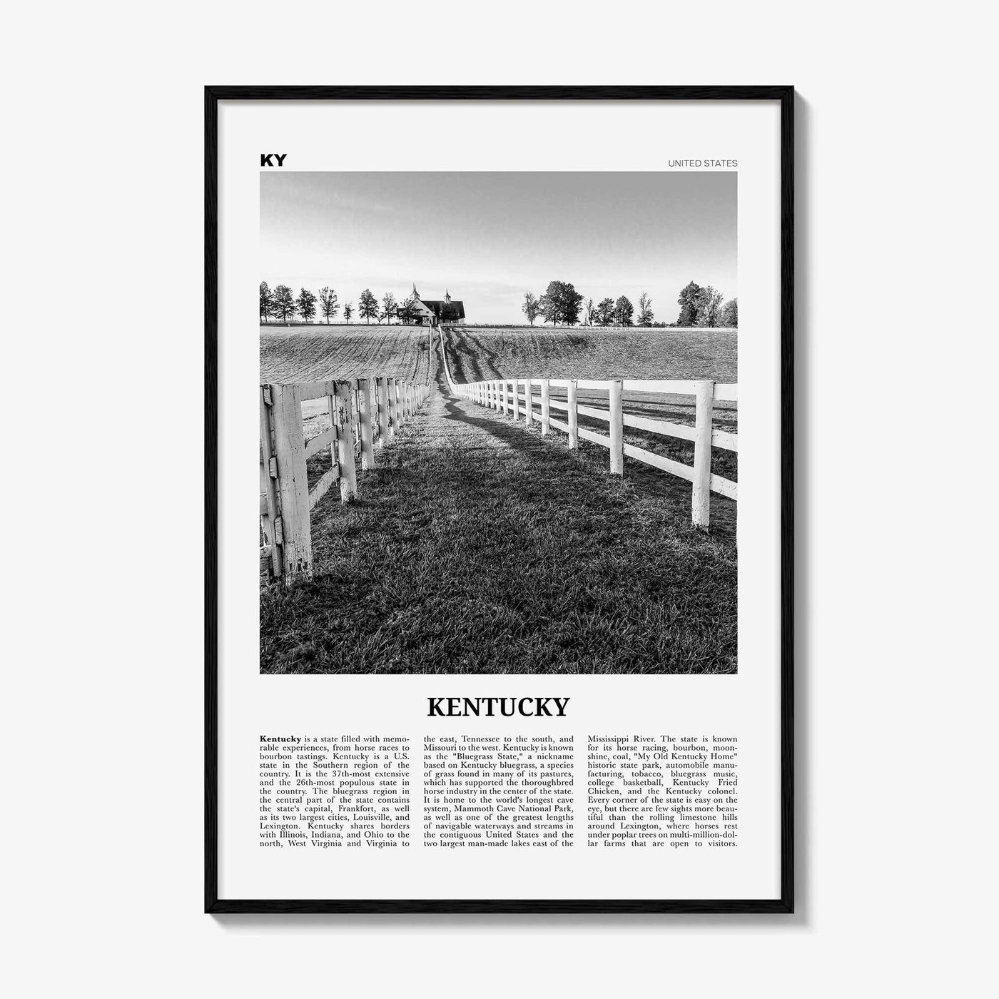 Kentucky Print Black and White No 2, Kentucky Wall Art, Kentucky Poster, Kentucky Photo, Kentucky Wall Décor, Kentucky Map