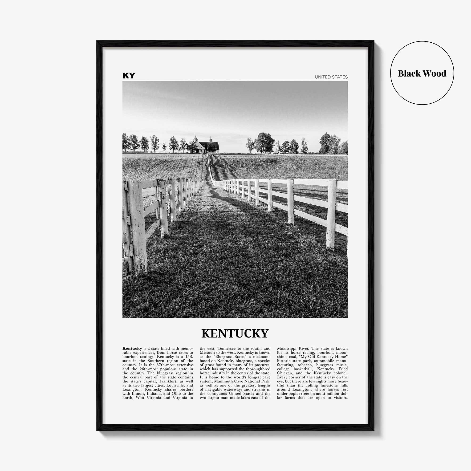 Kentucky Print Black and White No 2, Kentucky Wall Art, Kentucky Poster, Kentucky Photo, Kentucky Wall Décor, Kentucky Map