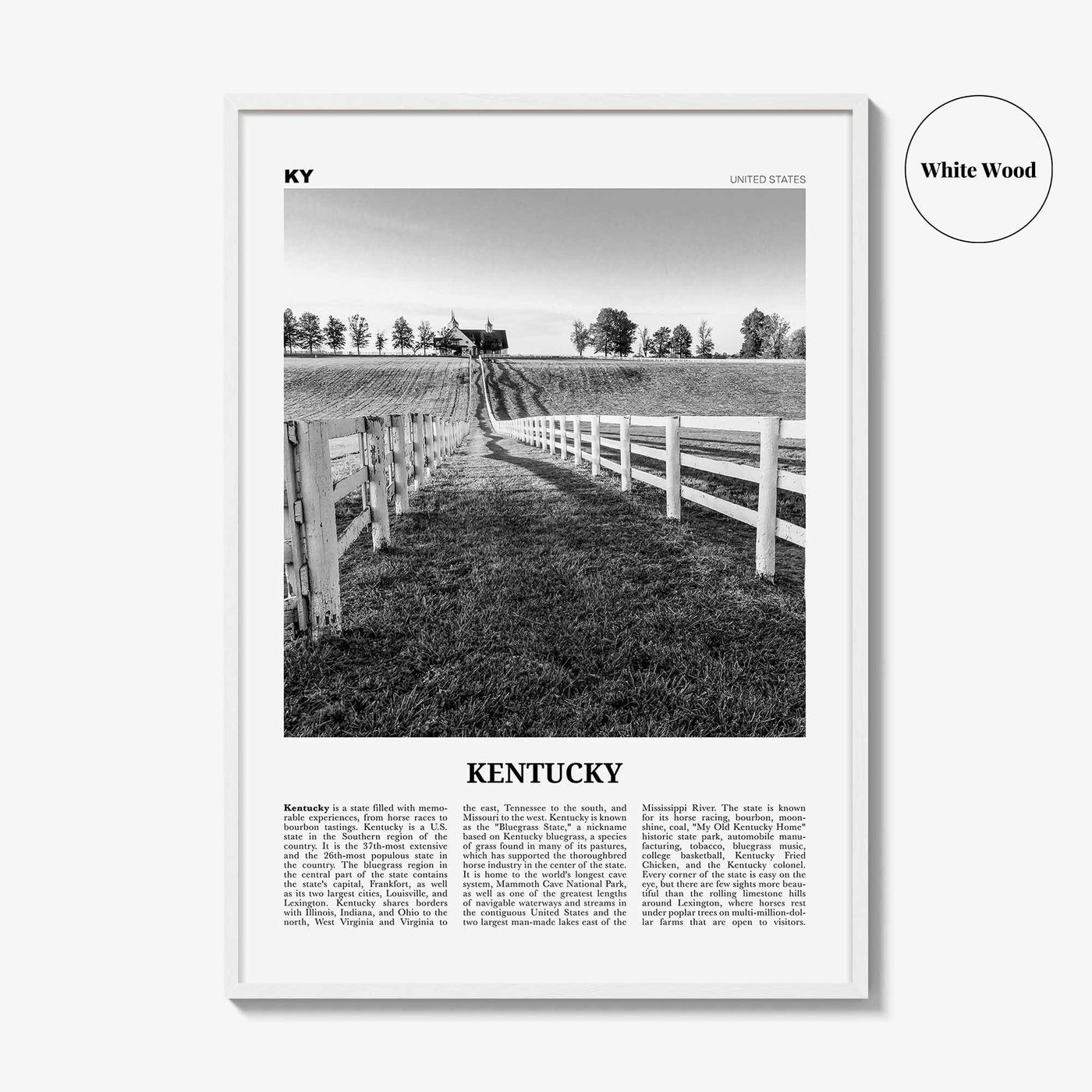 Kentucky Print Black and White No 2, Kentucky Wall Art, Kentucky Poster, Kentucky Photo, Kentucky Wall Décor, Kentucky Map