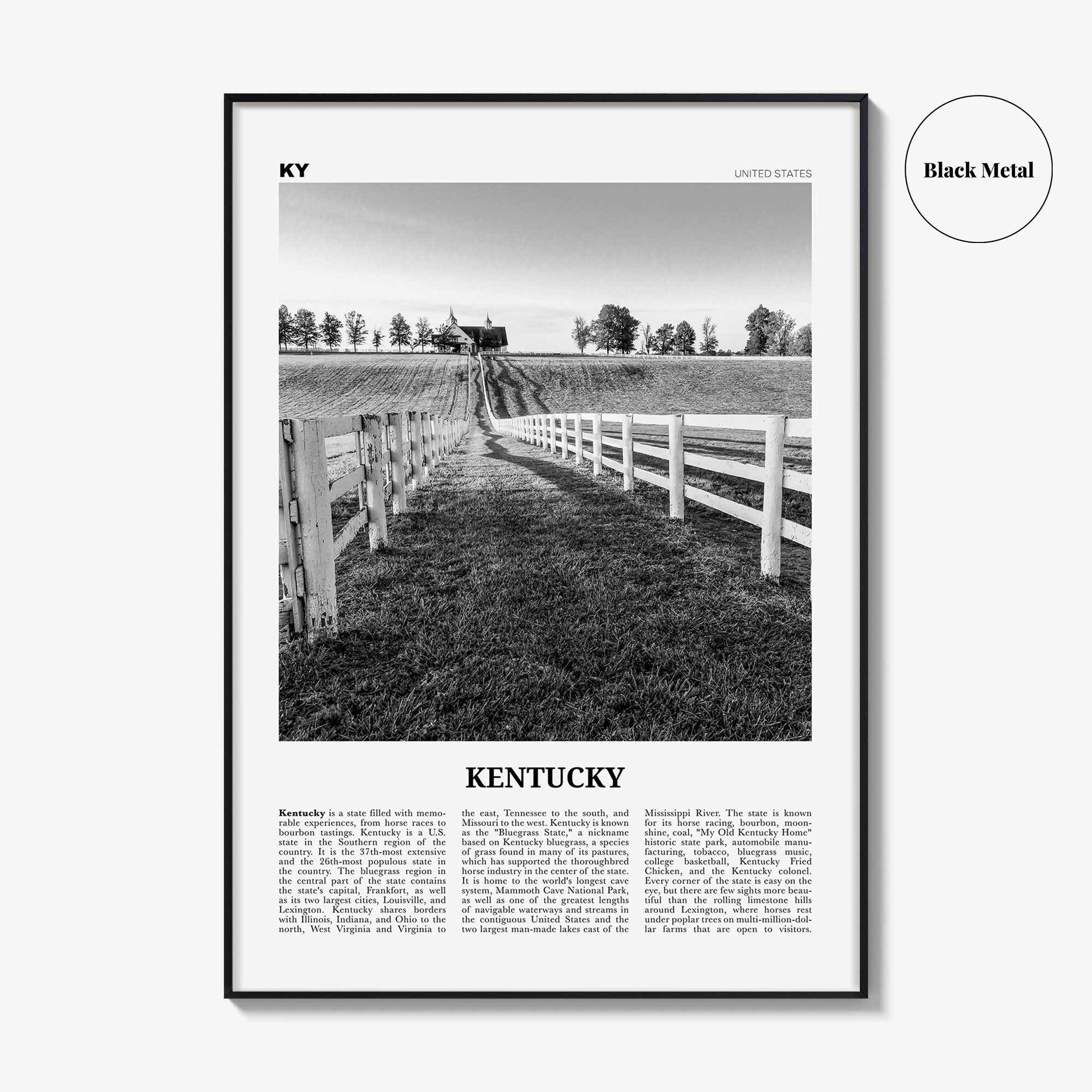 Kentucky Print Black and White No 2, Kentucky Wall Art, Kentucky Poster, Kentucky Photo, Kentucky Wall Décor, Kentucky Map
