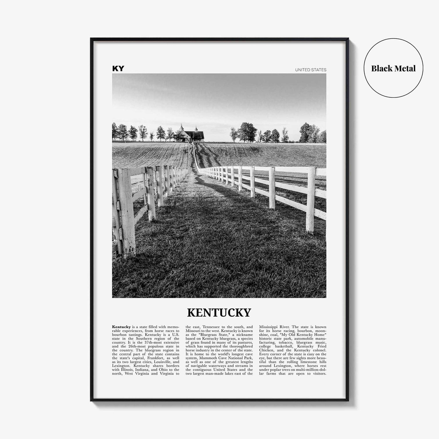 Kentucky Print Black and White No 2, Kentucky Wall Art, Kentucky Poster, Kentucky Photo, Kentucky Wall Décor, Kentucky Map