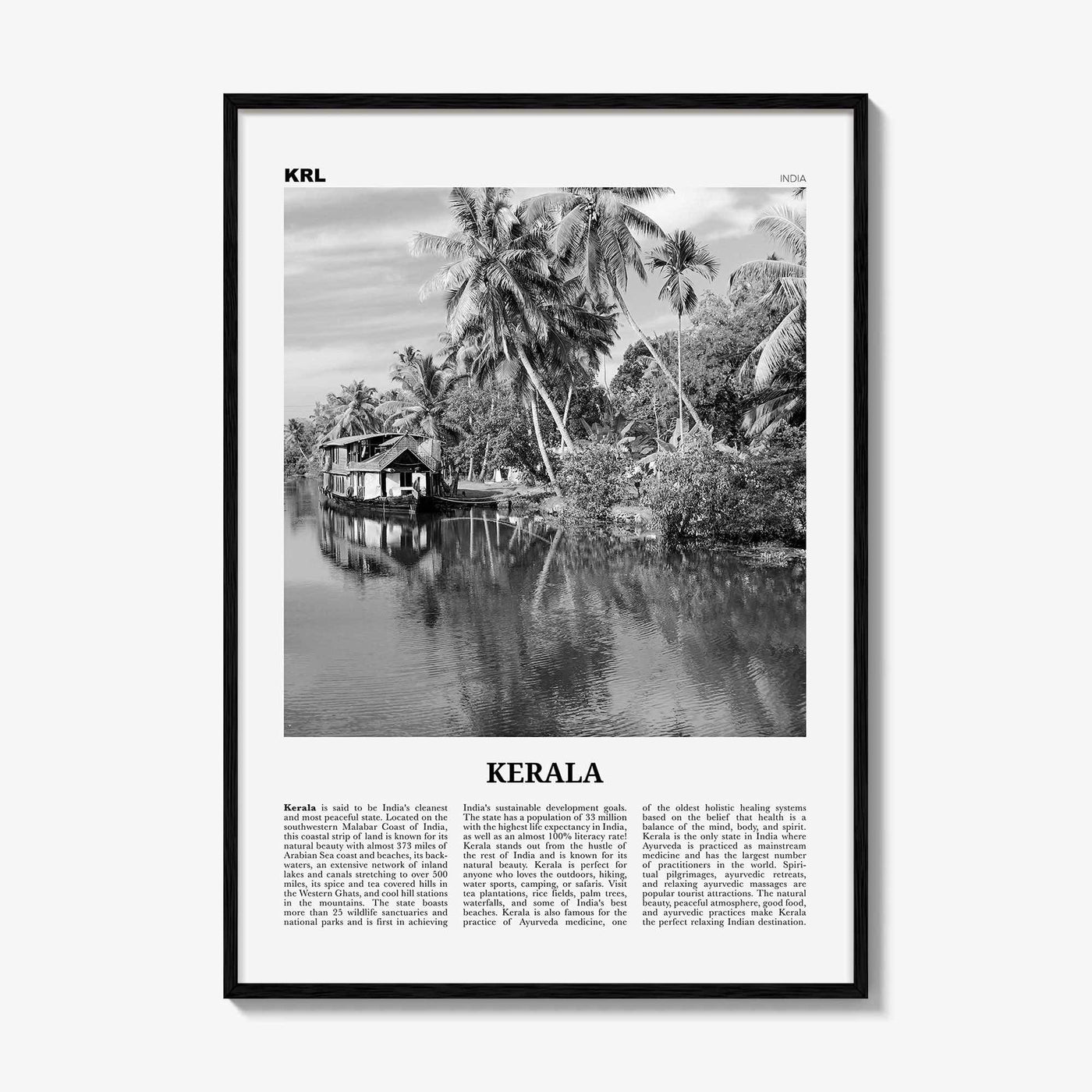 Kerala Print Black and White, Kerala Wall Art, Kerala Poster, Kerala Photo, Kerala Wall Décor, India
