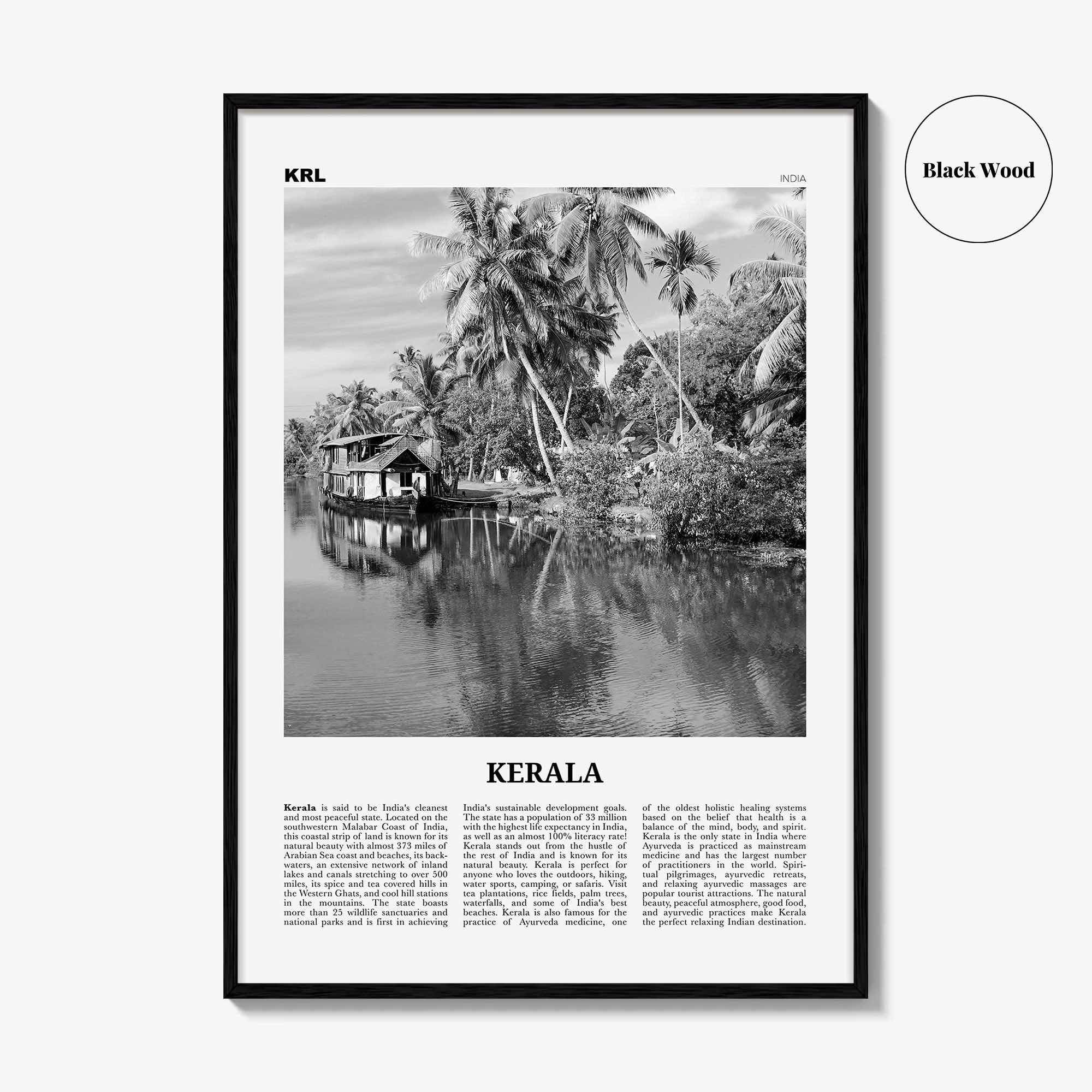 Kerala Print Black and White, Kerala Wall Art, Kerala Poster, Kerala Photo, Kerala Wall Décor, India