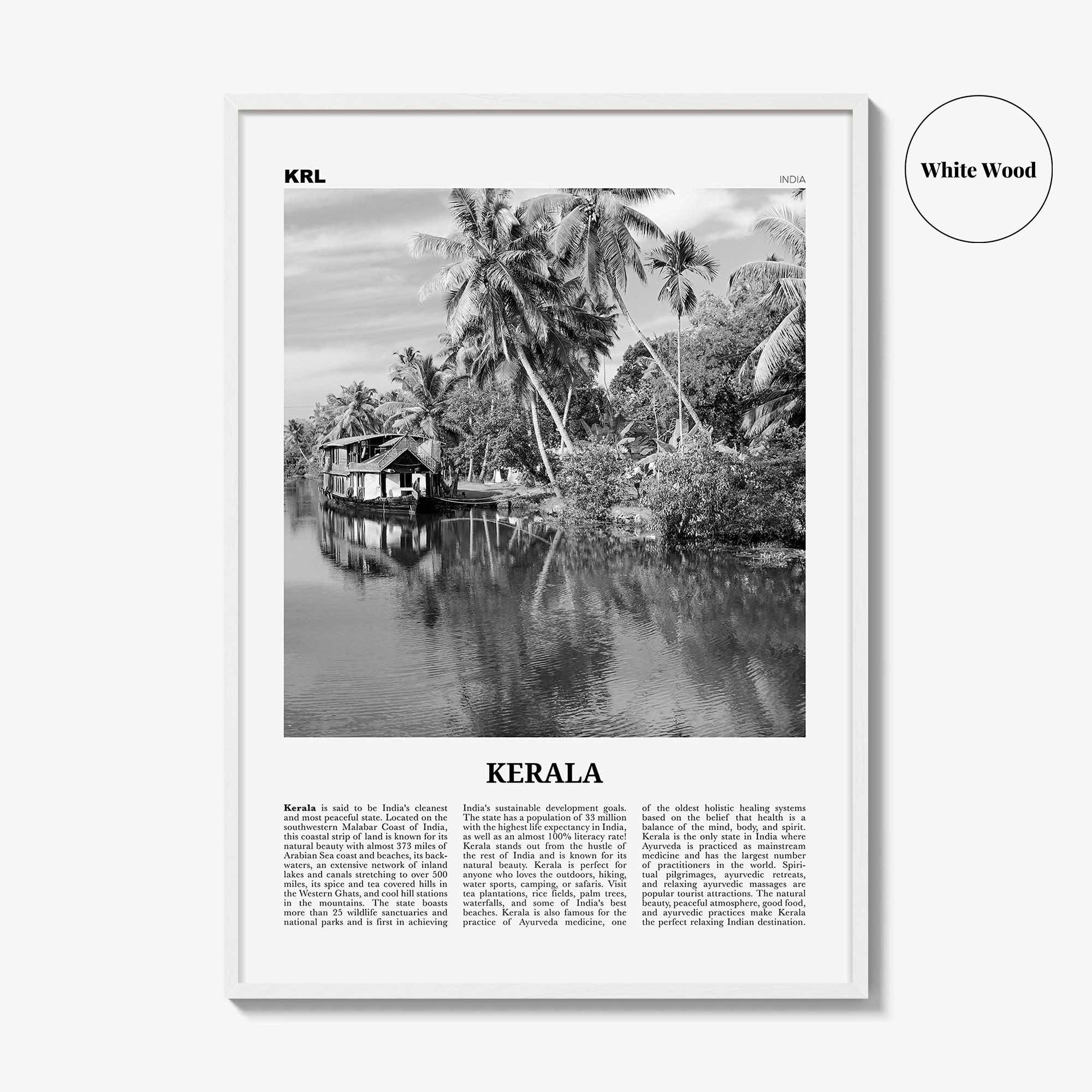 Kerala Print Black and White, Kerala Wall Art, Kerala Poster, Kerala Photo, Kerala Wall Décor, India