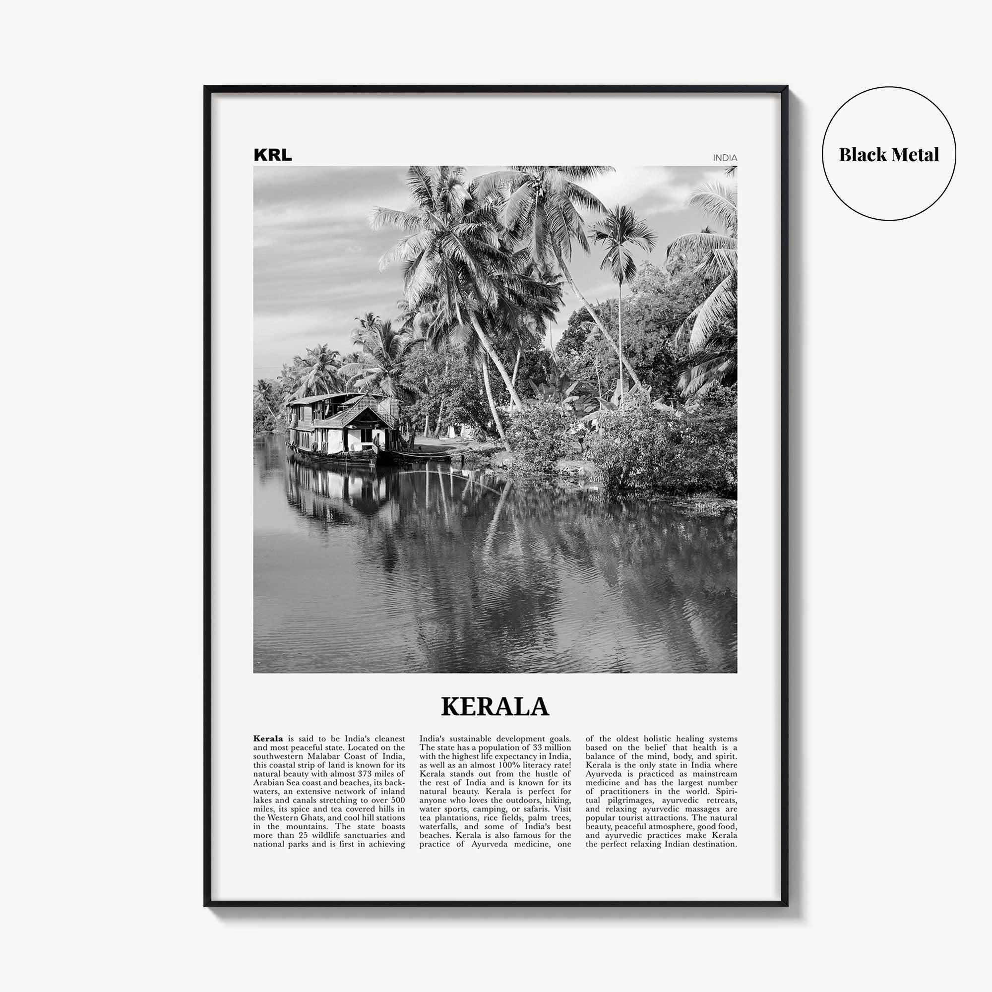 Kerala Print Black and White, Kerala Wall Art, Kerala Poster, Kerala Photo, Kerala Wall Décor, India