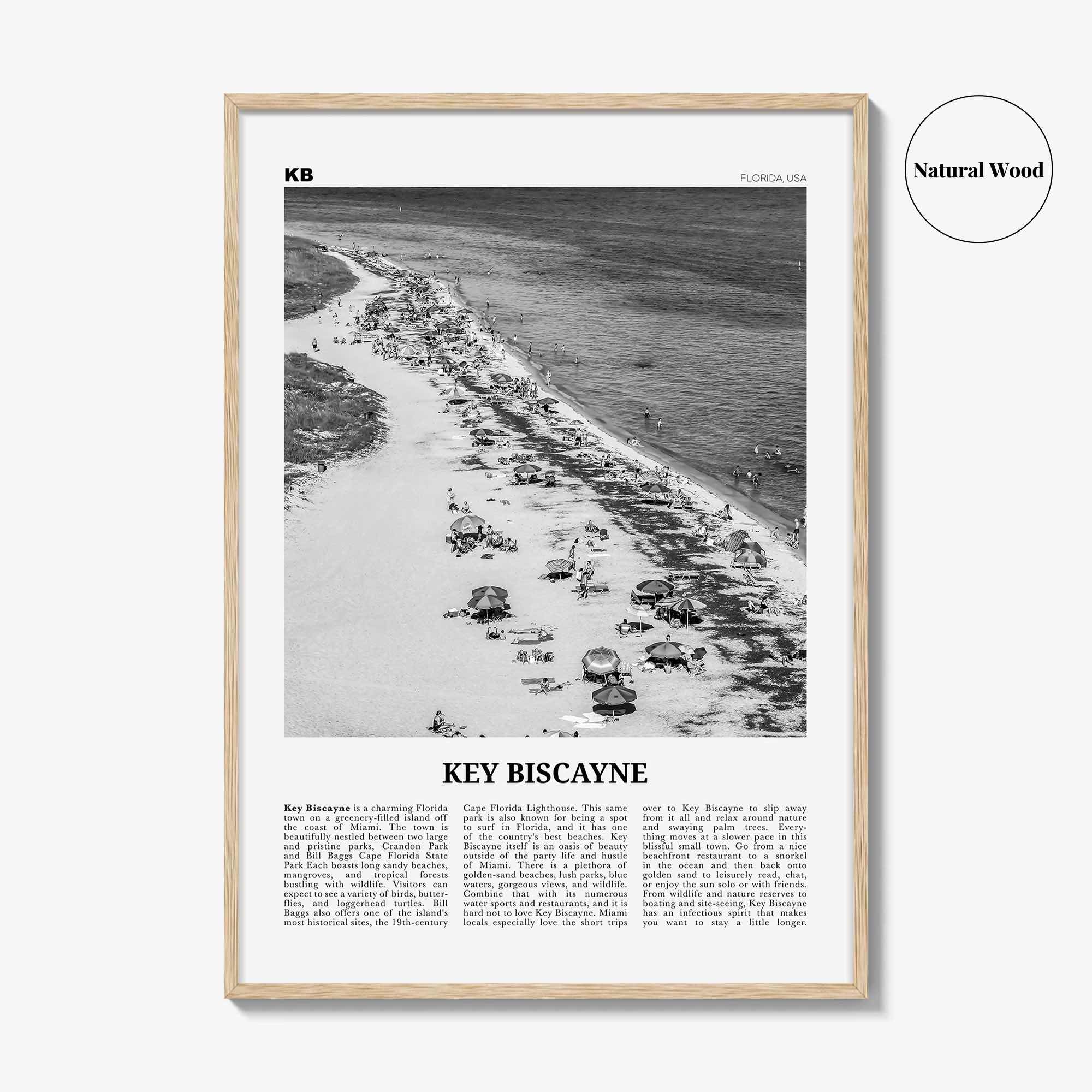 Key Biscayne Print Black and White, Key Biscayne Wall Art, Key Biscayne Poster, Key Biscayne Photo, Key Biscayne Wall Décor, Florida, USA