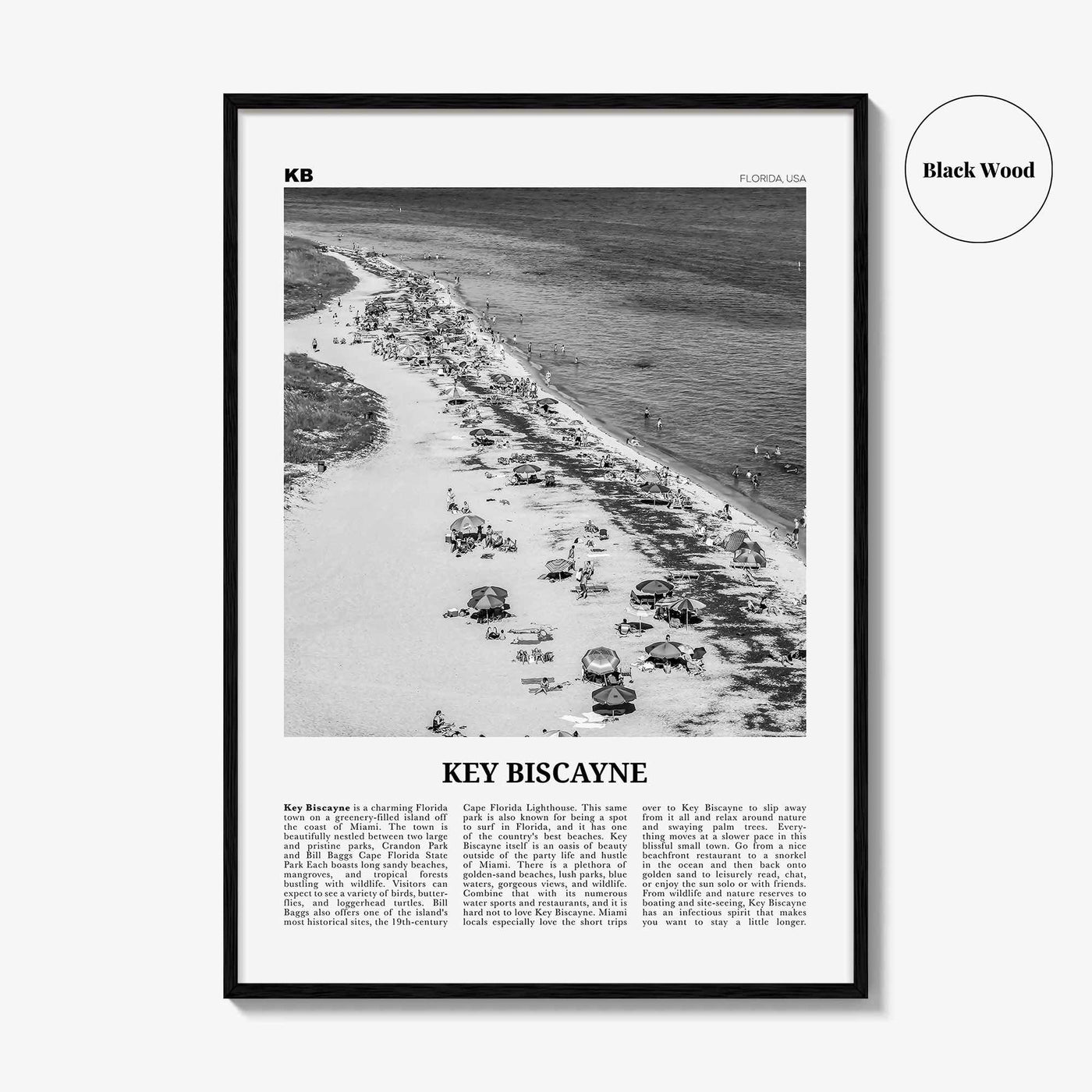 Key Biscayne Print Black and White, Key Biscayne Wall Art, Key Biscayne Poster, Key Biscayne Photo, Key Biscayne Wall Décor, Florida, USA