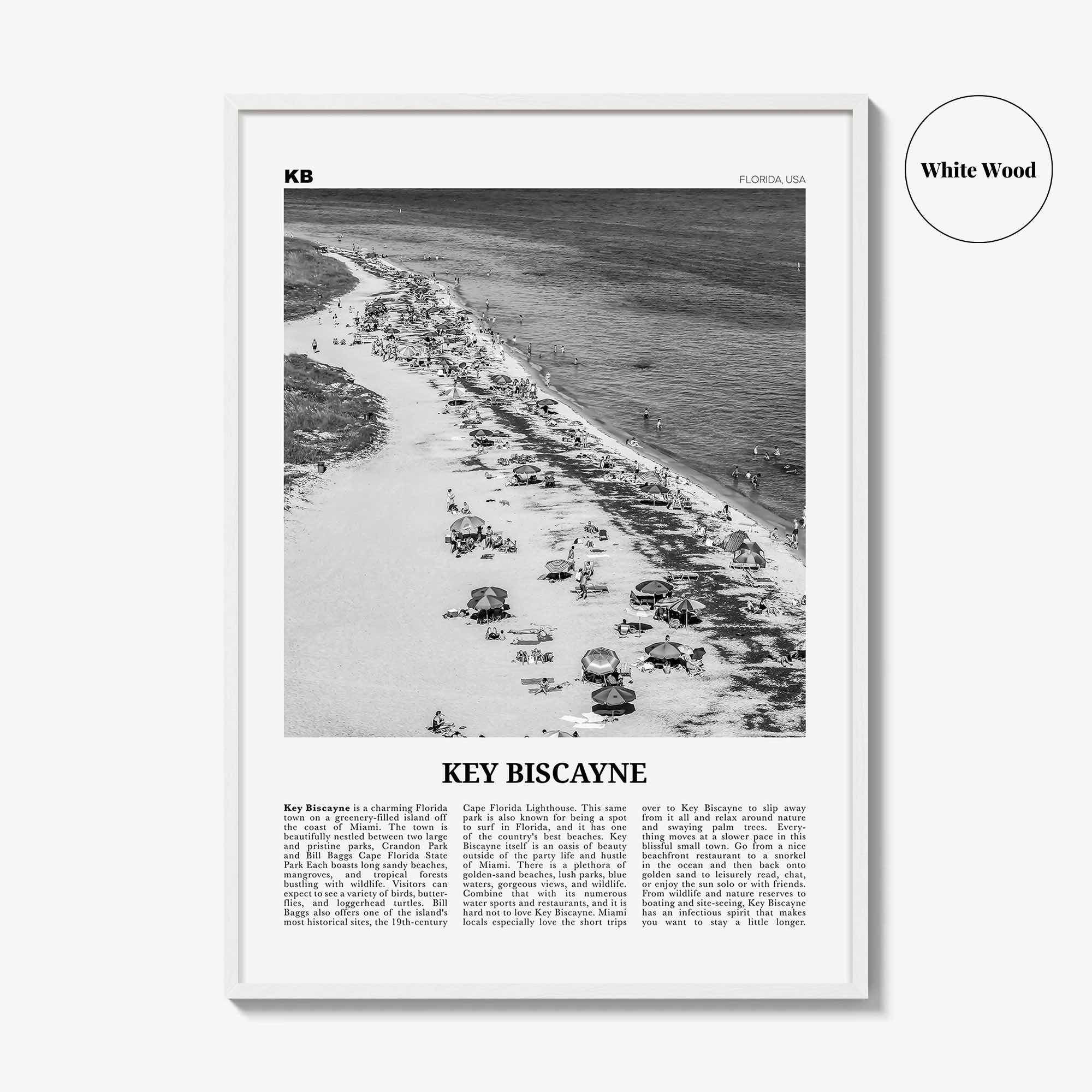 Key Biscayne Print Black and White, Key Biscayne Wall Art, Key Biscayne Poster, Key Biscayne Photo, Key Biscayne Wall Décor, Florida, USA