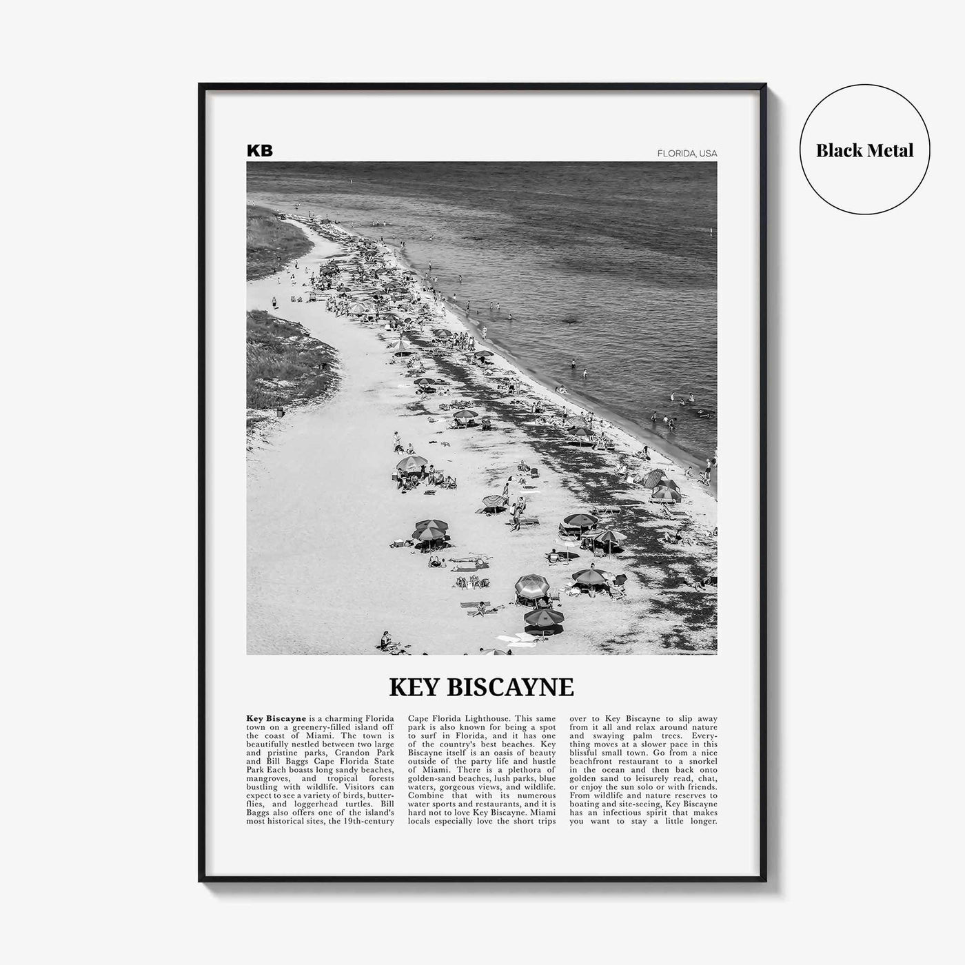 Key Biscayne Print Black and White, Key Biscayne Wall Art, Key Biscayne Poster, Key Biscayne Photo, Key Biscayne Wall Décor, Florida, USA