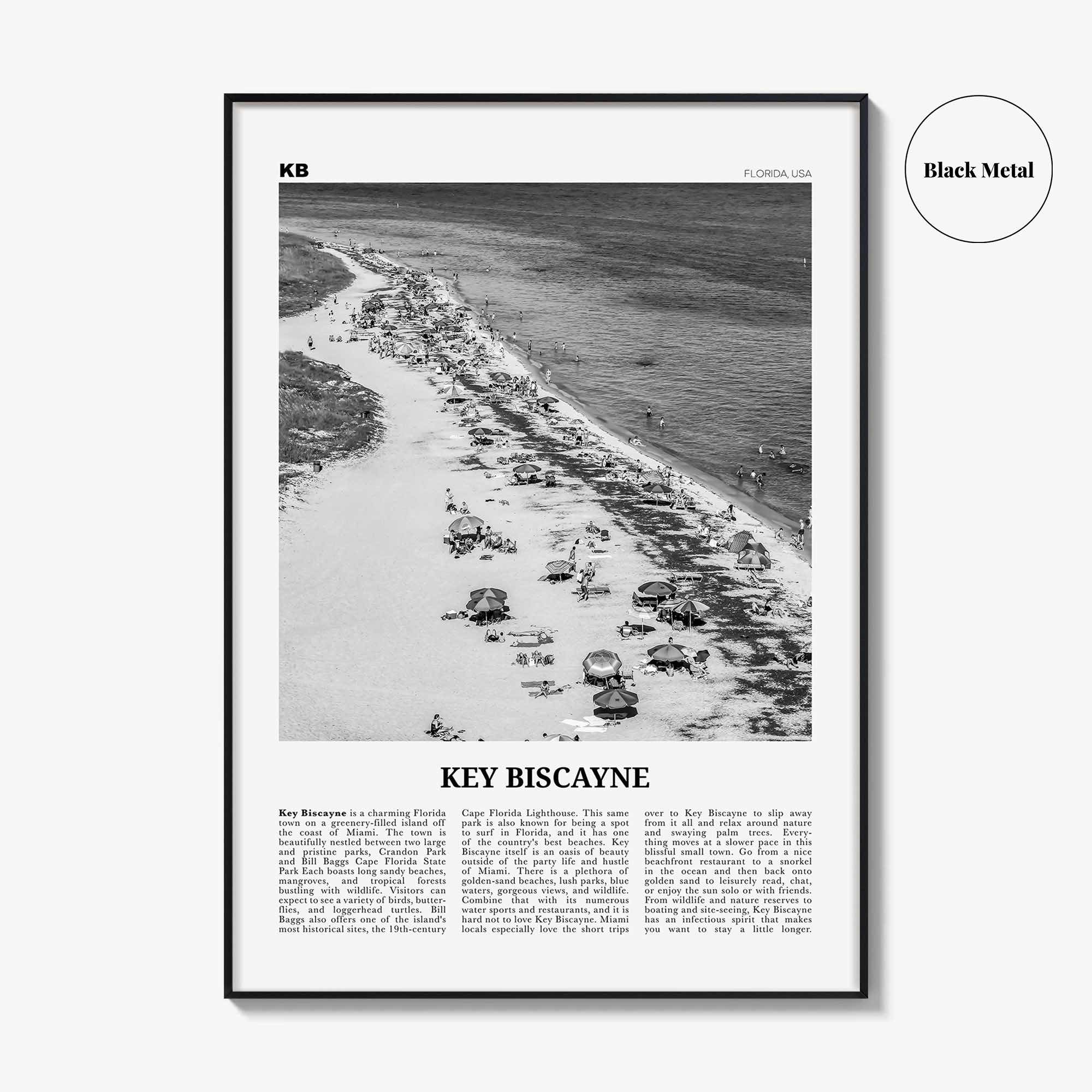 Key Biscayne Print Black and White, Key Biscayne Wall Art, Key Biscayne Poster, Key Biscayne Photo, Key Biscayne Wall Décor, Florida, USA