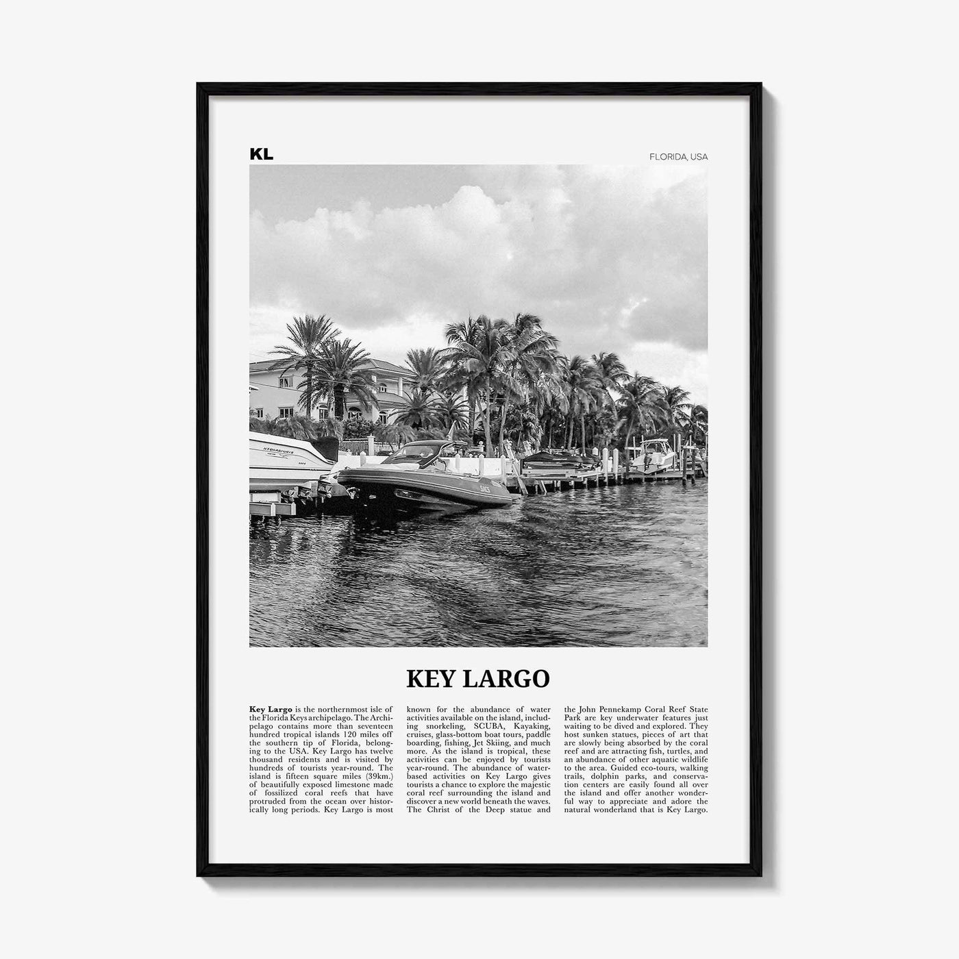 Key Largo Print Black and White, Key Largo Wall Art, Key Largo Poster, Key Largo Photo, Key Largo Map, Florida, USA, United States