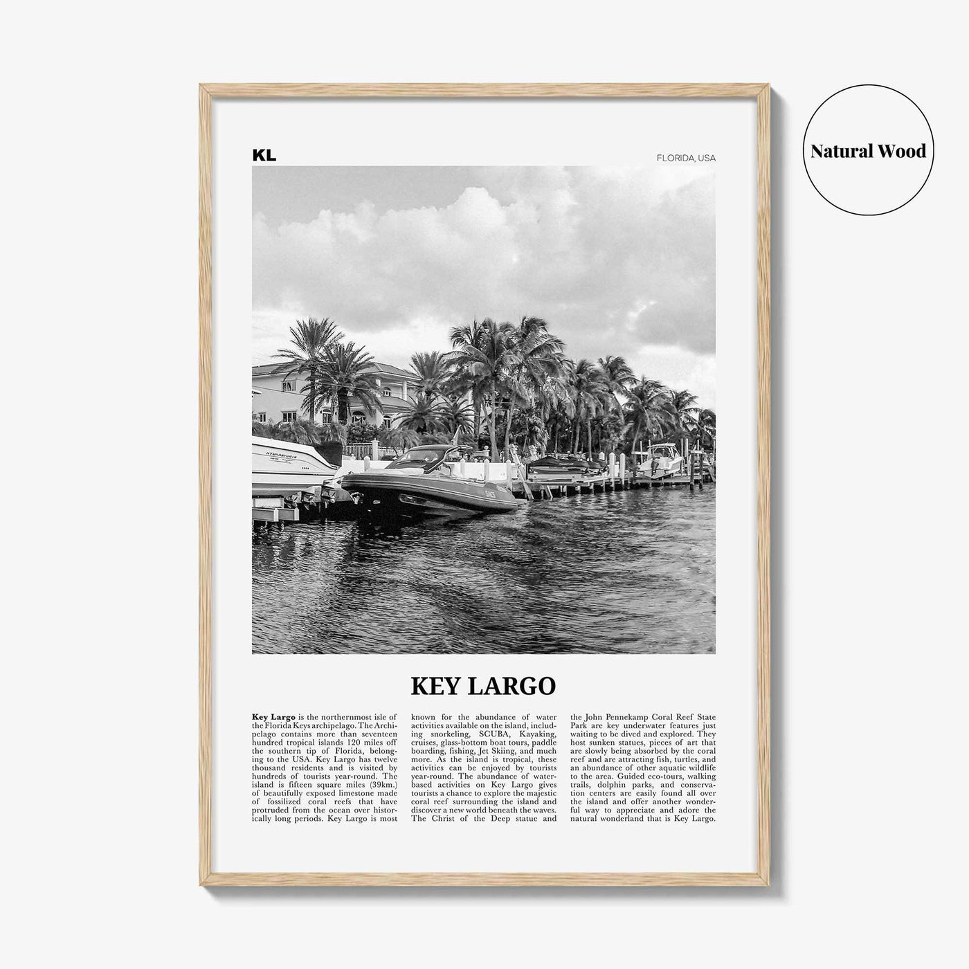 Key Largo Print Black and White, Key Largo Wall Art, Key Largo Poster, Key Largo Photo, Key Largo Map, Florida, USA, United States
