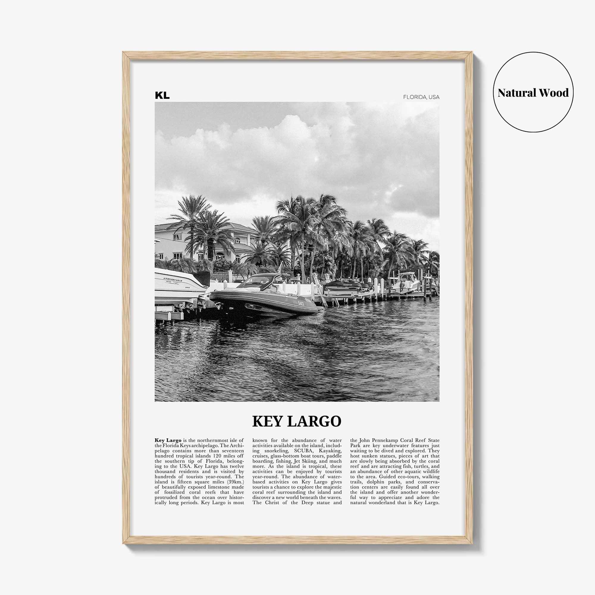 Key Largo Print Black and White, Key Largo Wall Art, Key Largo Poster, Key Largo Photo, Key Largo Map, Florida, USA, United States