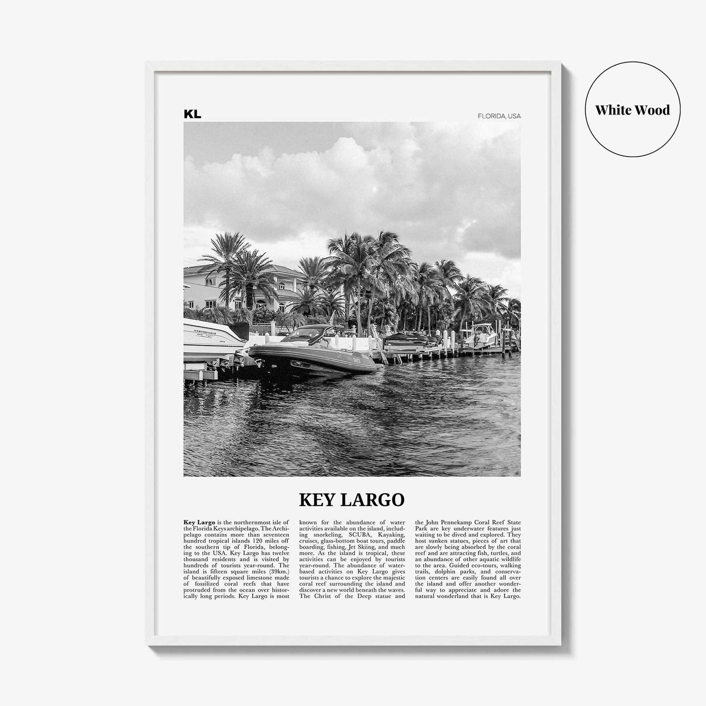 Key Largo Print Black and White, Key Largo Wall Art, Key Largo Poster, Key Largo Photo, Key Largo Map, Florida, USA, United States