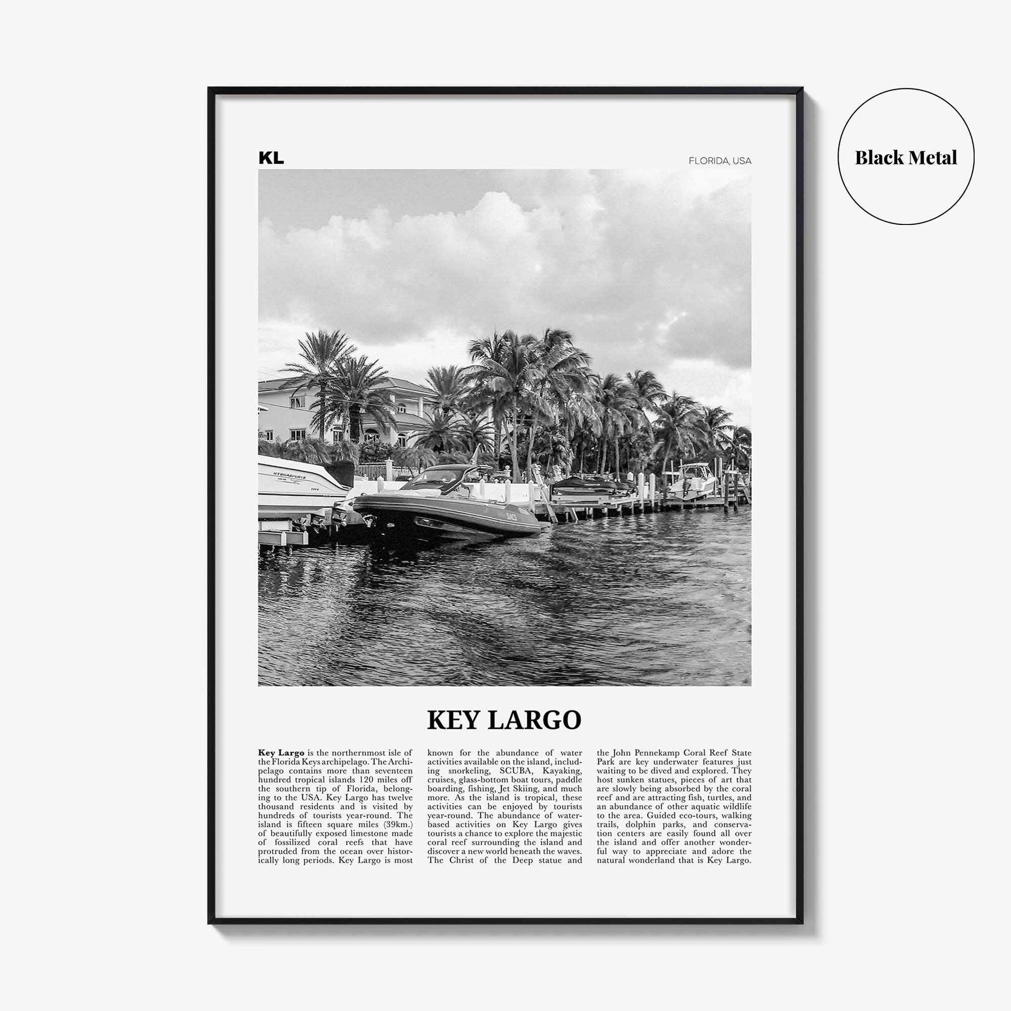 Key Largo Print Black and White, Key Largo Wall Art, Key Largo Poster, Key Largo Photo, Key Largo Map, Florida, USA, United States
