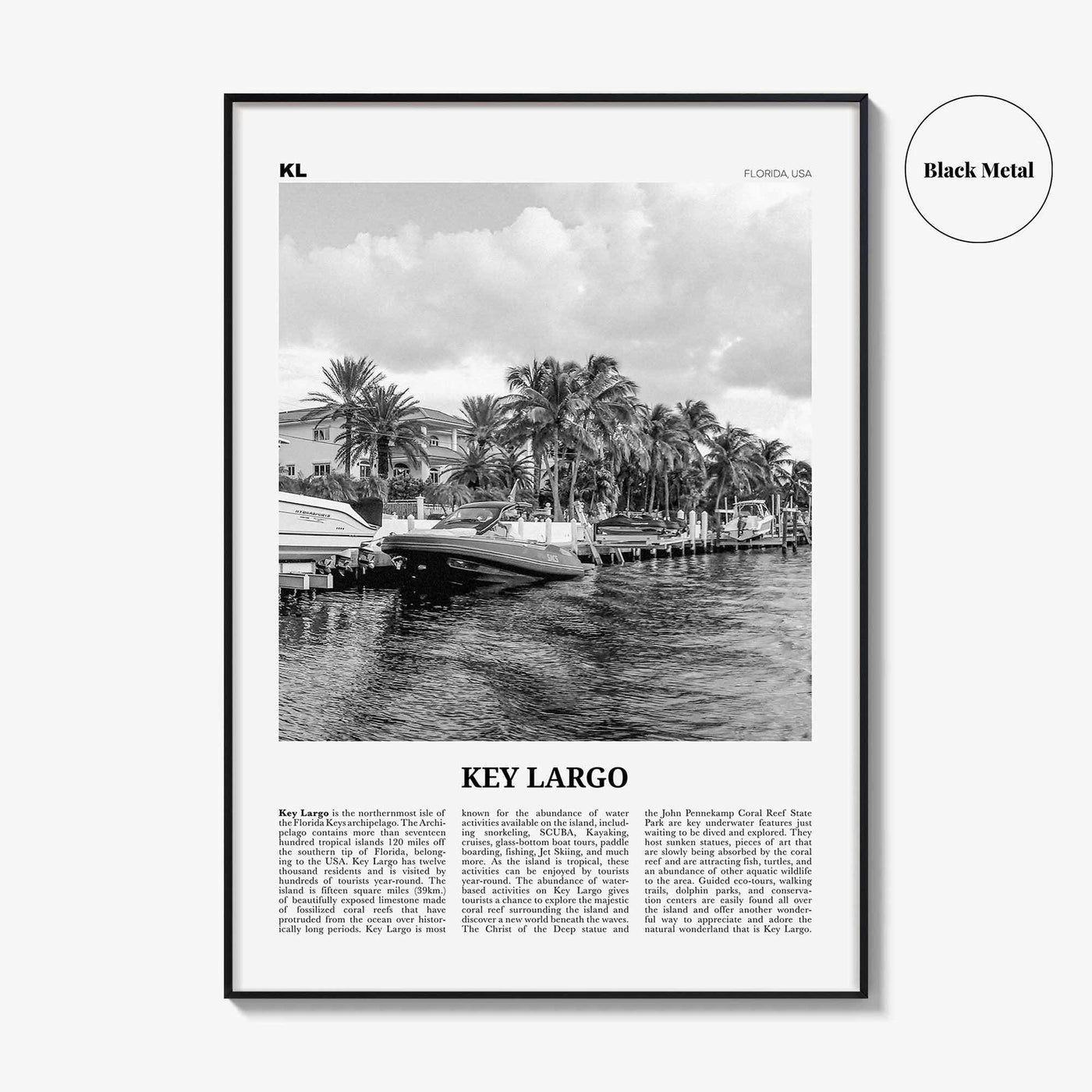 Key Largo Print Black and White, Key Largo Wall Art, Key Largo Poster, Key Largo Photo, Key Largo Map, Florida, USA, United States
