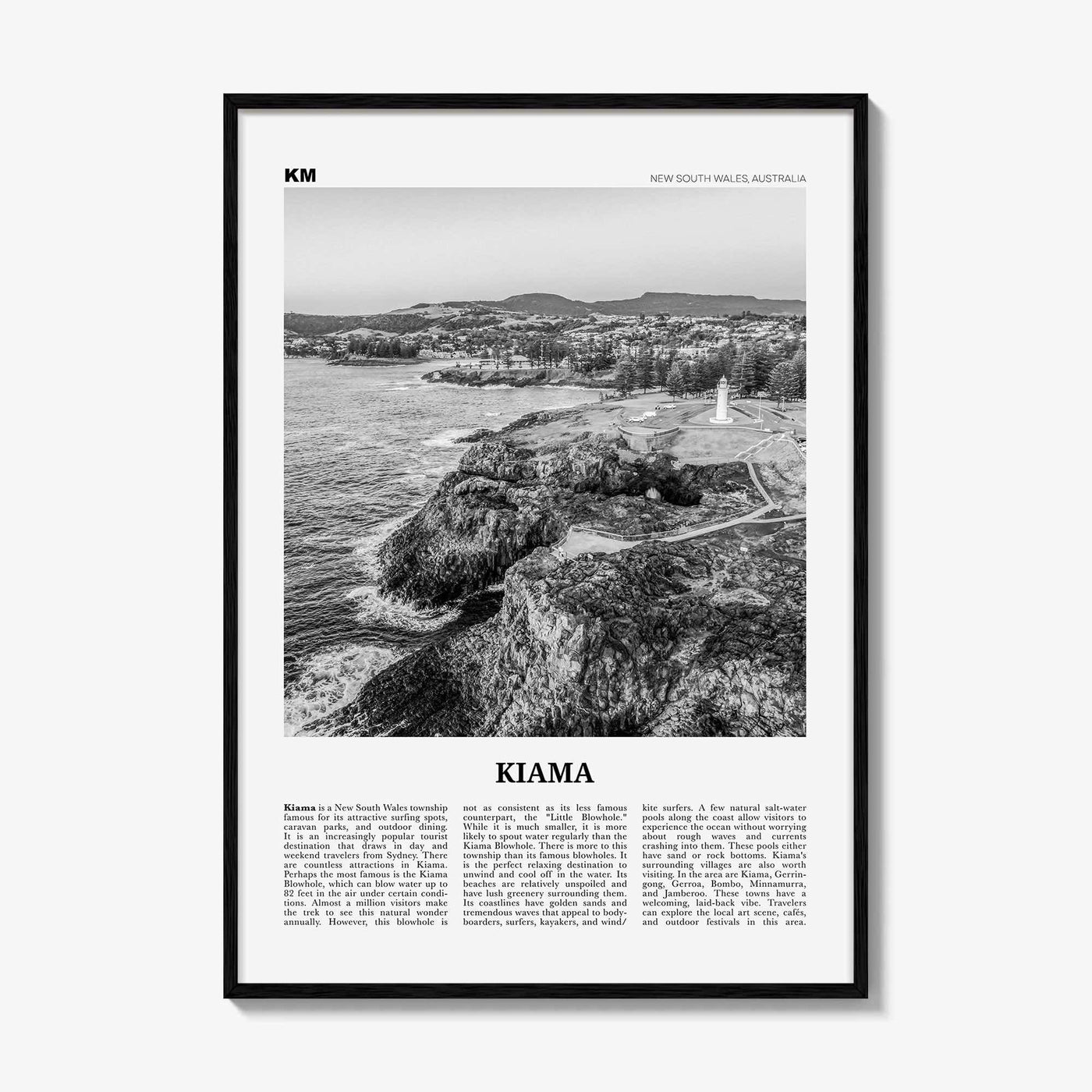 Kiama Print Black and White, Kiama Wall Art, Kiama Poster, Kiama Photo, Kiama Wall Décor, New South Wales, Australia