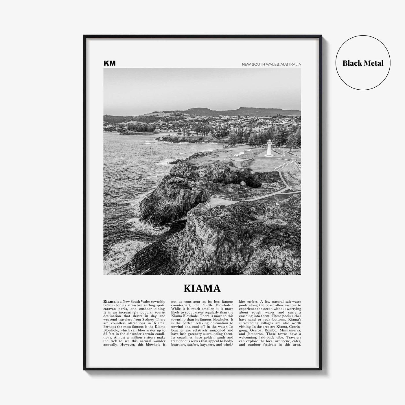 Kiama Print Black and White, Kiama Wall Art, Kiama Poster, Kiama Photo, Kiama Wall Décor, New South Wales, Australia