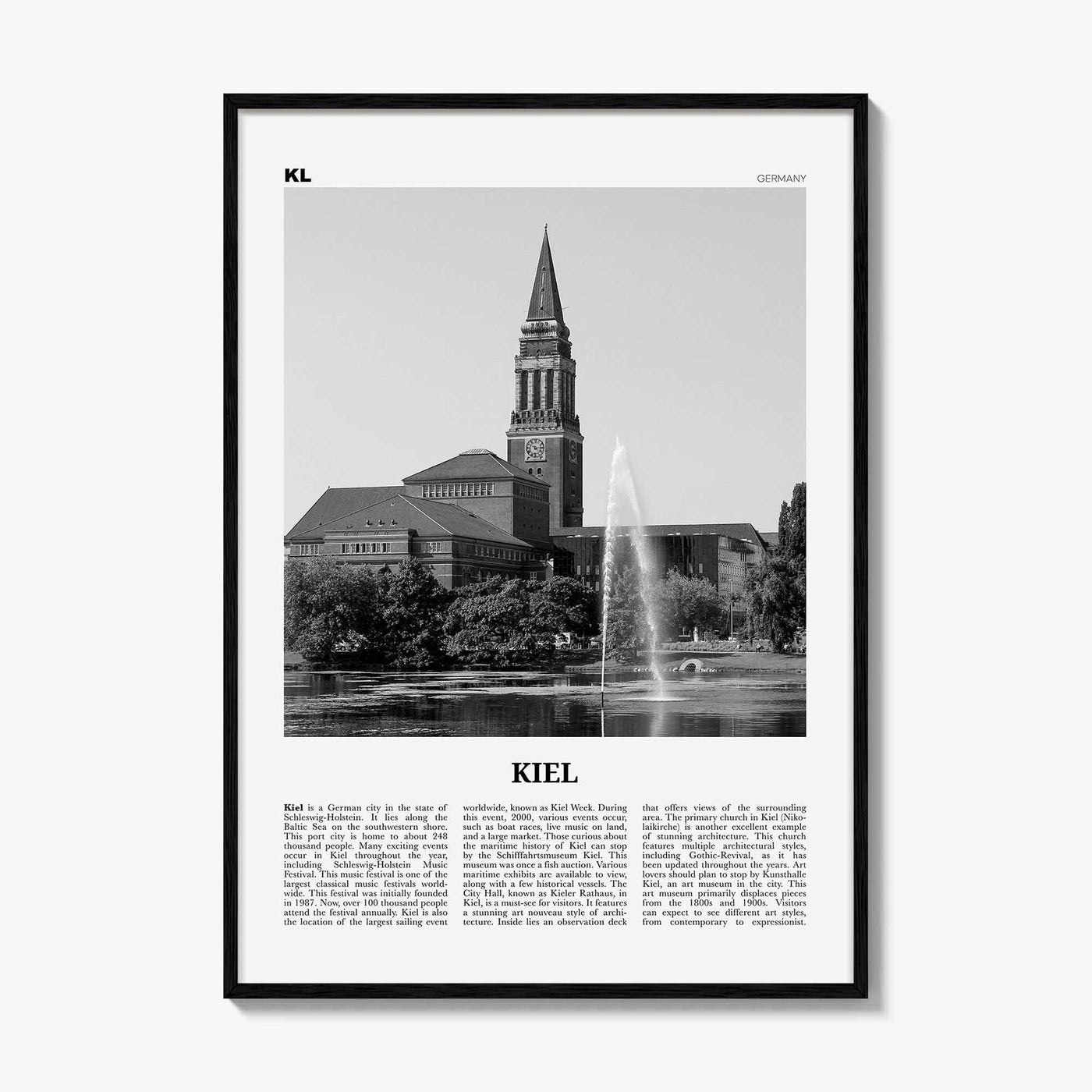 Kiel Print Black and White, Kiel Wall Art, Kiel Poster, Kiel Photo, Kiel Wall Décor, Kiel Map, Germany