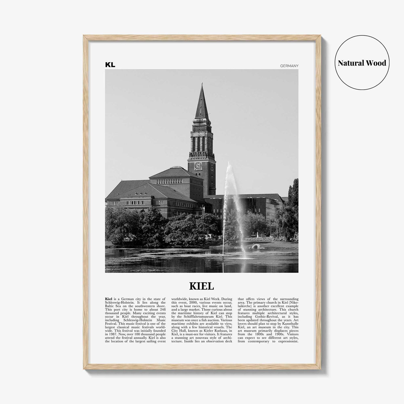 Kiel Print Black and White, Kiel Wall Art, Kiel Poster, Kiel Photo, Kiel Wall Décor, Kiel Map, Germany