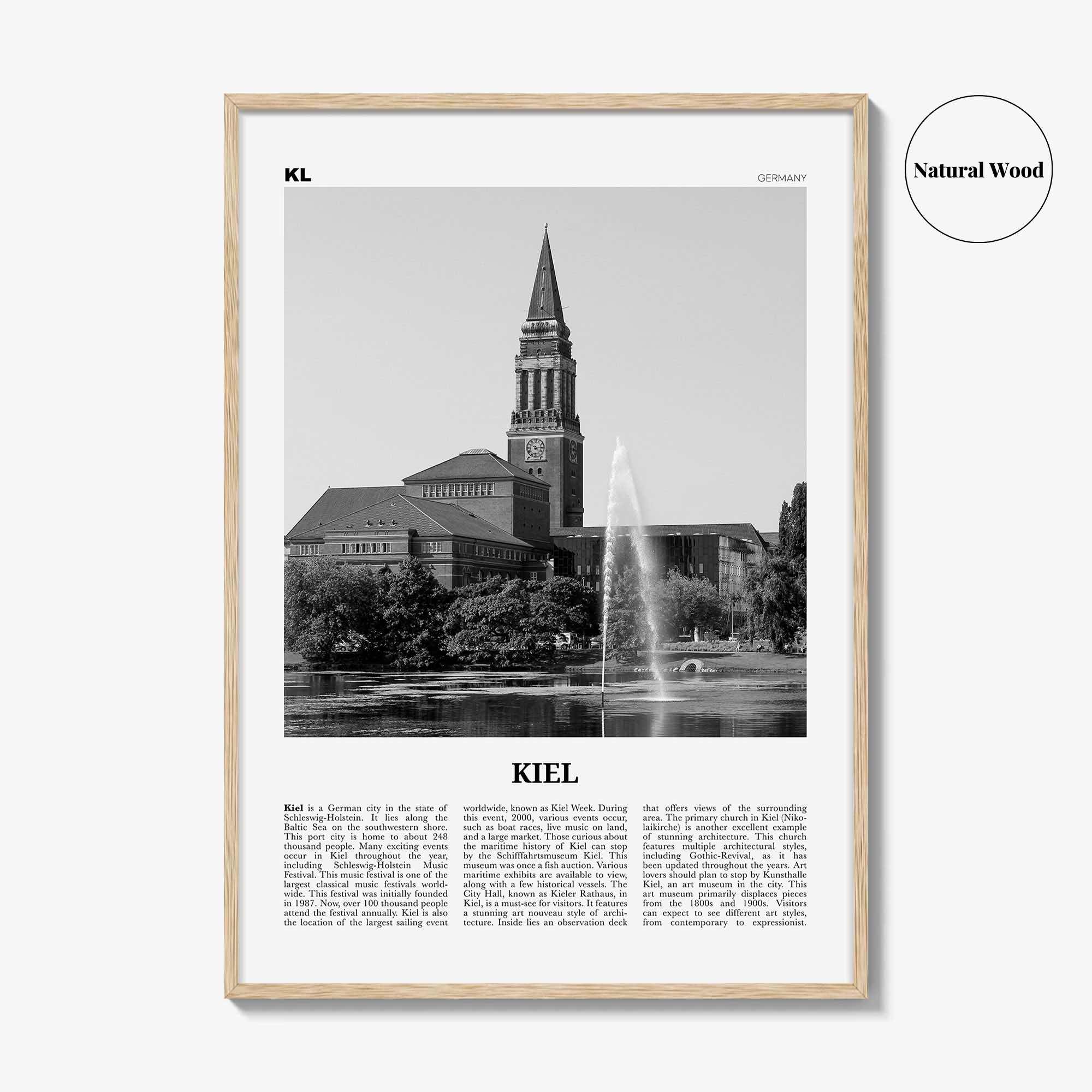 Kiel Print Black and White, Kiel Wall Art, Kiel Poster, Kiel Photo, Kiel Wall Décor, Kiel Map, Germany