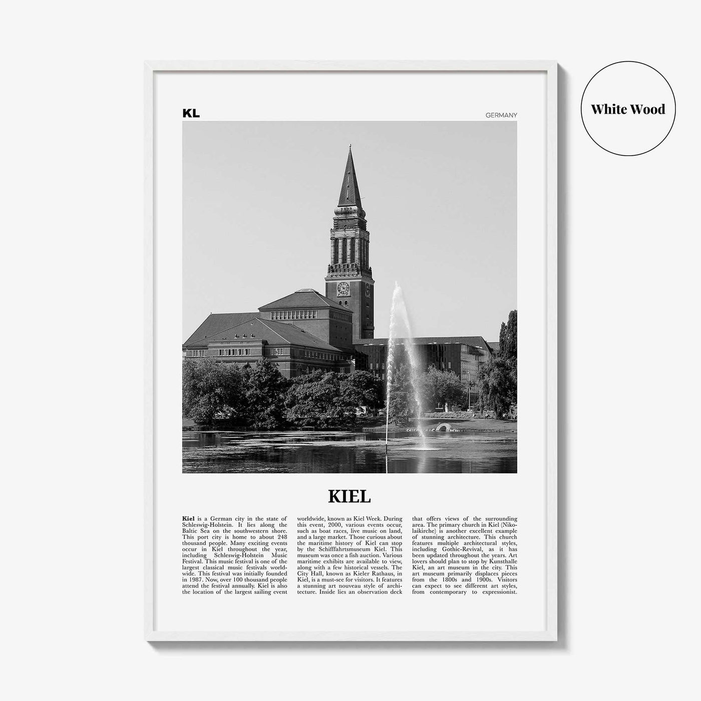 Kiel Print Black and White, Kiel Wall Art, Kiel Poster, Kiel Photo, Kiel Wall Décor, Kiel Map, Germany