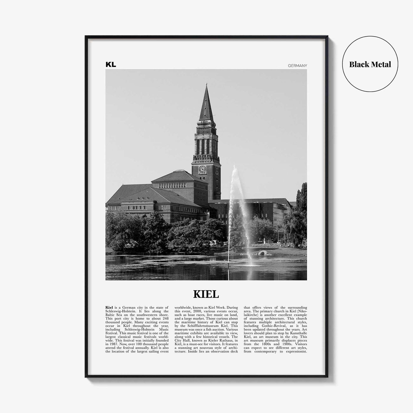 Kiel Print Black and White, Kiel Wall Art, Kiel Poster, Kiel Photo, Kiel Wall Décor, Kiel Map, Germany