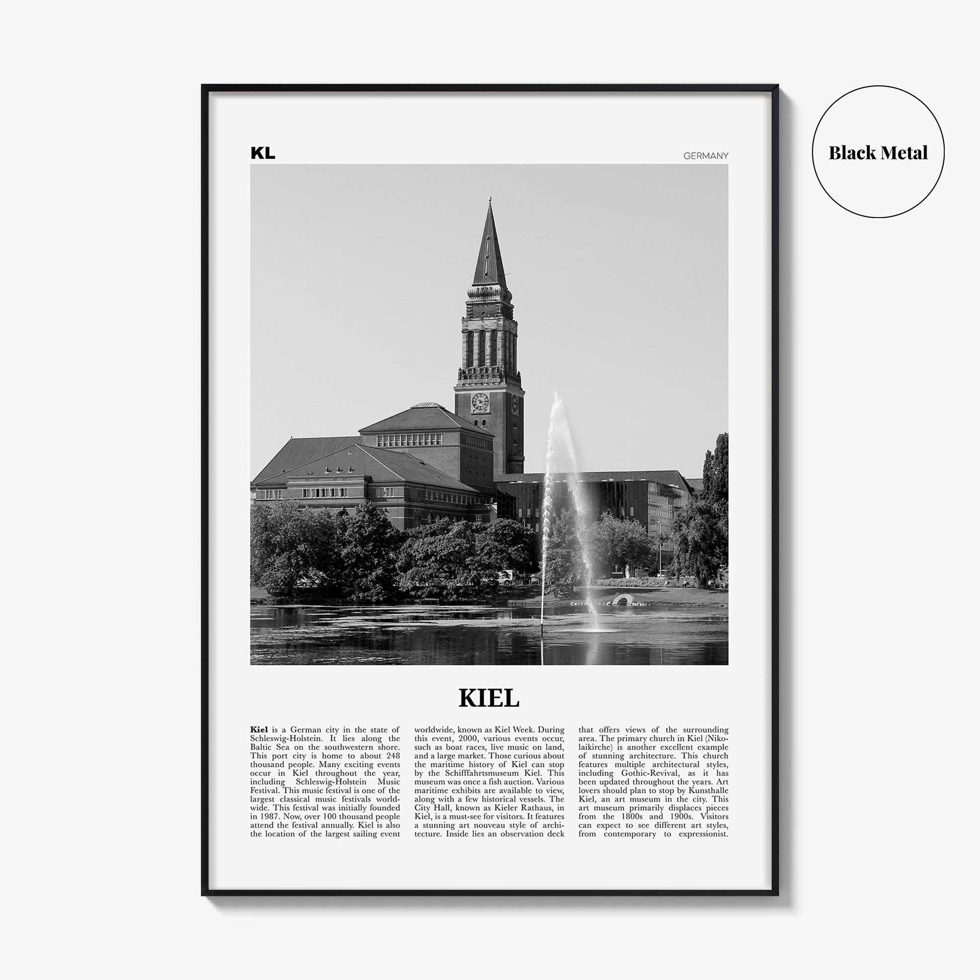 Kiel Print Black and White, Kiel Wall Art, Kiel Poster, Kiel Photo, Kiel Wall Décor, Kiel Map, Germany