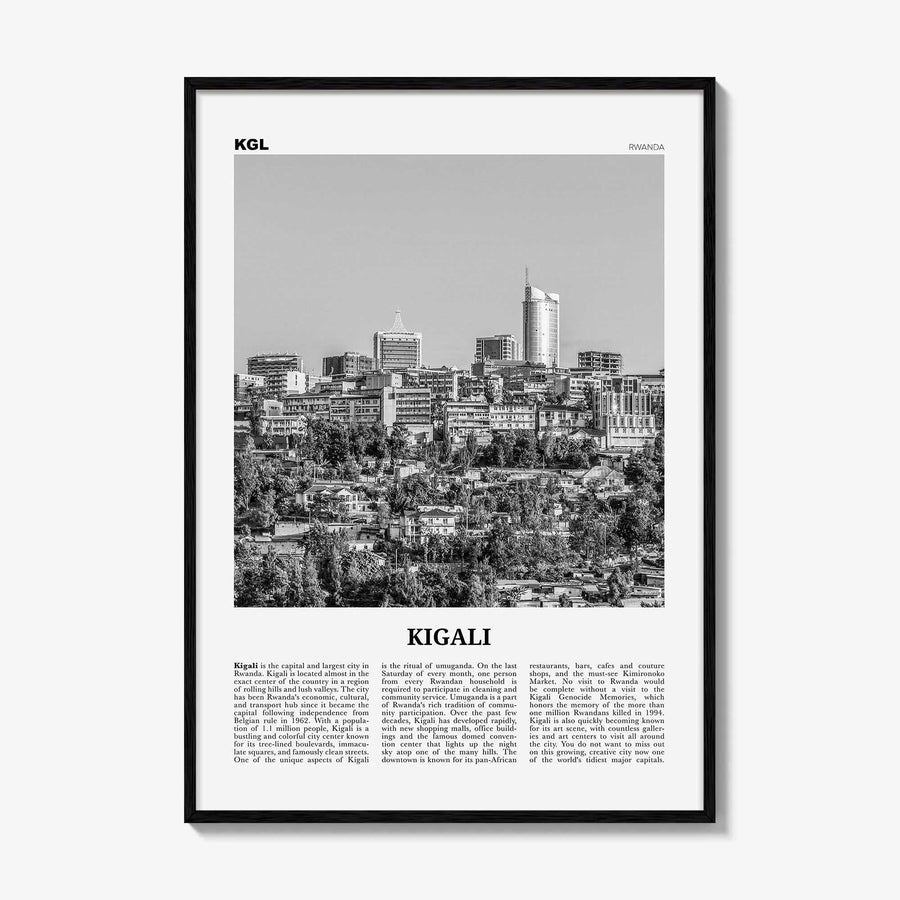 Kigali Print Black and White, Kigali Wall Art, Kigali Poster, Kigali Photo, Kigali Wall Décor, Rwanda, Africa