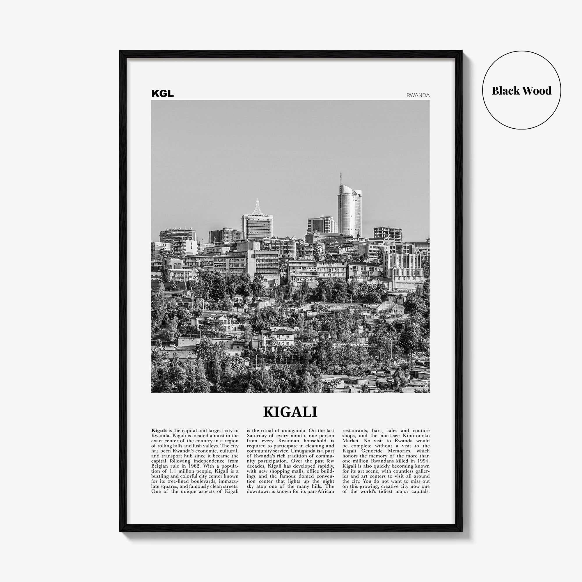 Kigali Print Black and White, Kigali Wall Art, Kigali Poster, Kigali Photo, Kigali Wall Décor, Rwanda, Africa